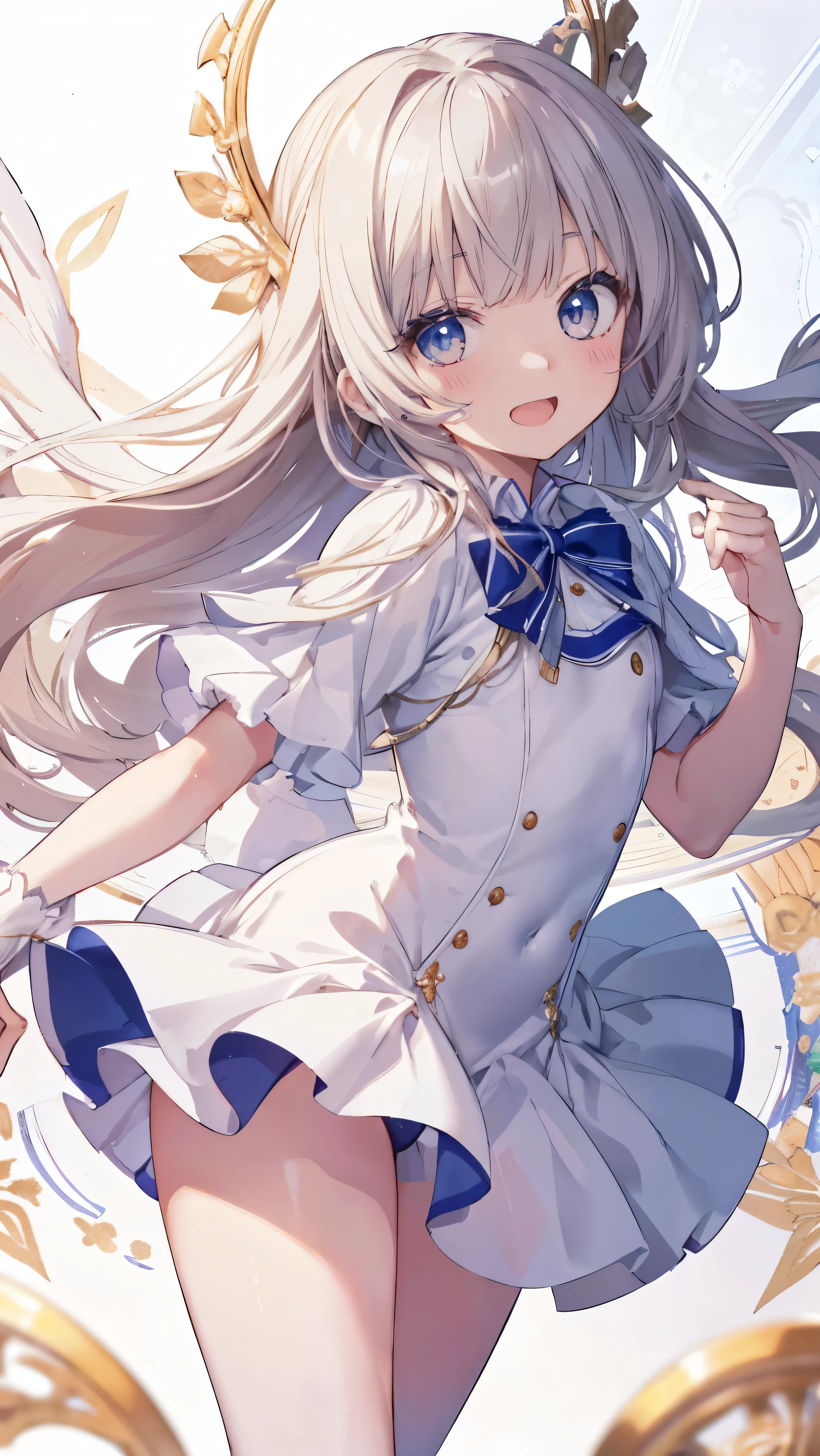 masterpiece、highest quality、highest quality、(Laughing with your mouth open)、Hair quality and shine、Small face、Dynamic pose、Very detailed, beautiful, Big eyes、Very detailedな, clear and beautiful faces、(Cute illustrations:1.2), High resolution, Very detailedな, highest quality, Embarrassing、Thighs, Awards, Anatomically correct
