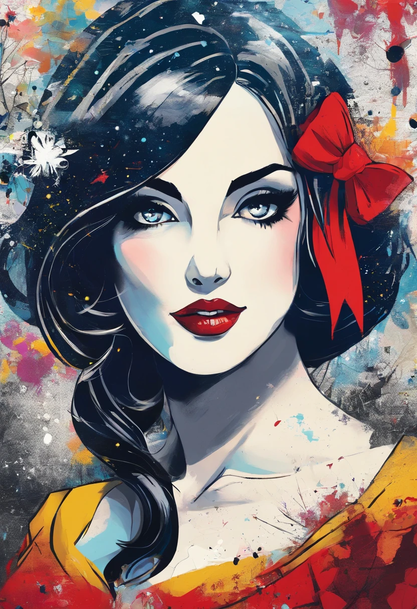 Araffe dressed as a snow white with a red bow and a red bow, beautiful vampire queen, realistic cosplay, Marceline from Adventure Time, anime girl cosplay, 4K HD snow white hair, beautiful vampire queen, snow white as a d &d fighter, snow white, anime cosplay, cosplay, vampire Carmilla, with long dark hair, on the streets,torn clothes,large breasts