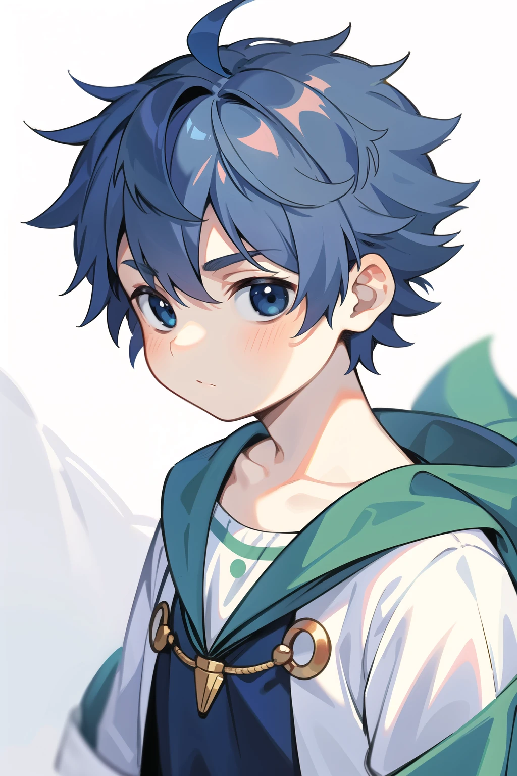 {{masterpiece}},best quality,illustration,1 male kid,prince,floating short hair,blue hair,cute,closeup