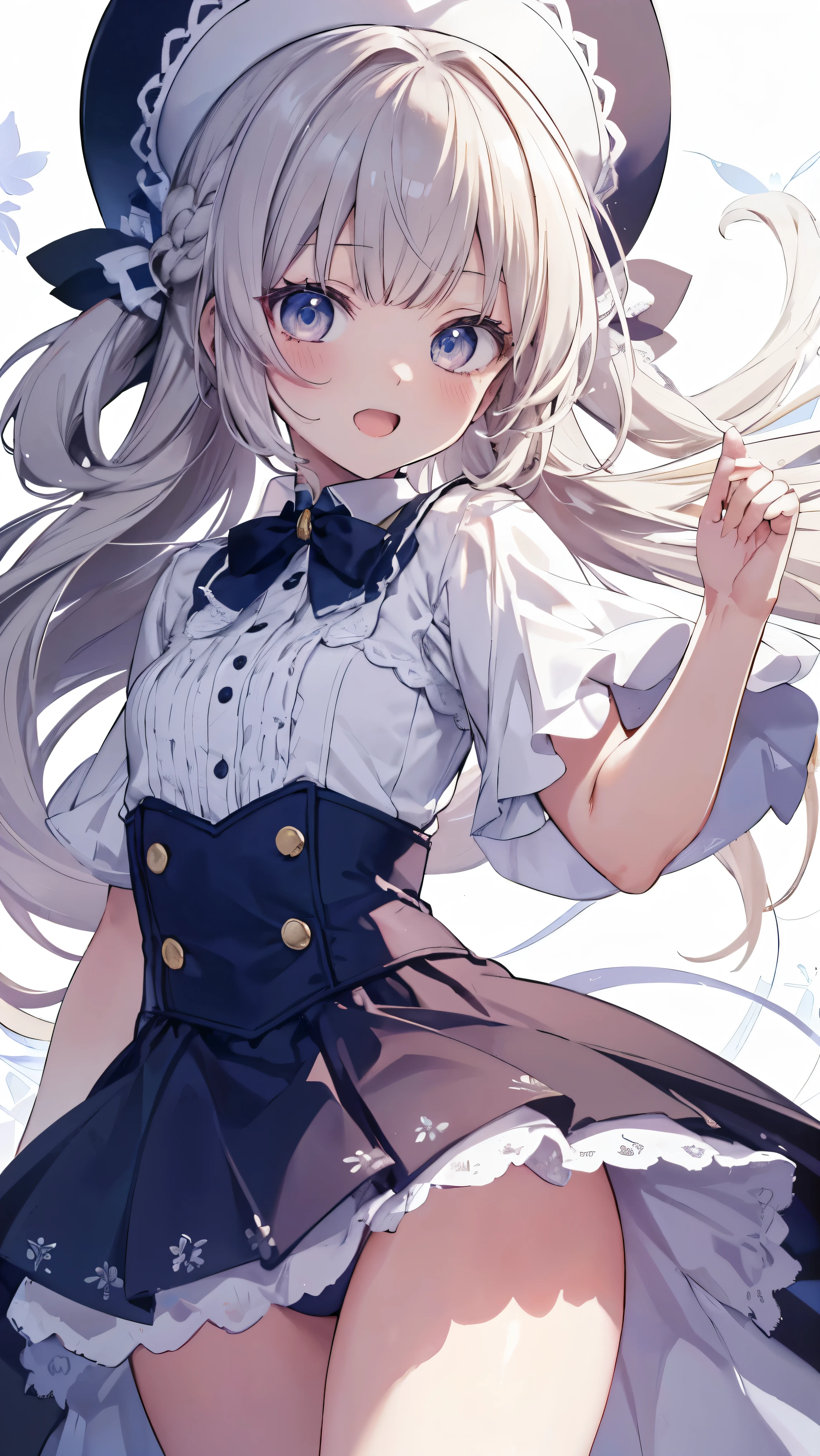 masterpiece、highest quality、highest quality、(Laughing with your mouth open)、Hair quality and shine、Small face、Dynamic pose、Very detailed, beautiful, Big eyes、Very detailedな, clear and beautiful faces、(Cute illustrations:1.2), High resolution, Very detailedな, highest quality, Embarrassing、Thighs, Awards, Anatomically correct