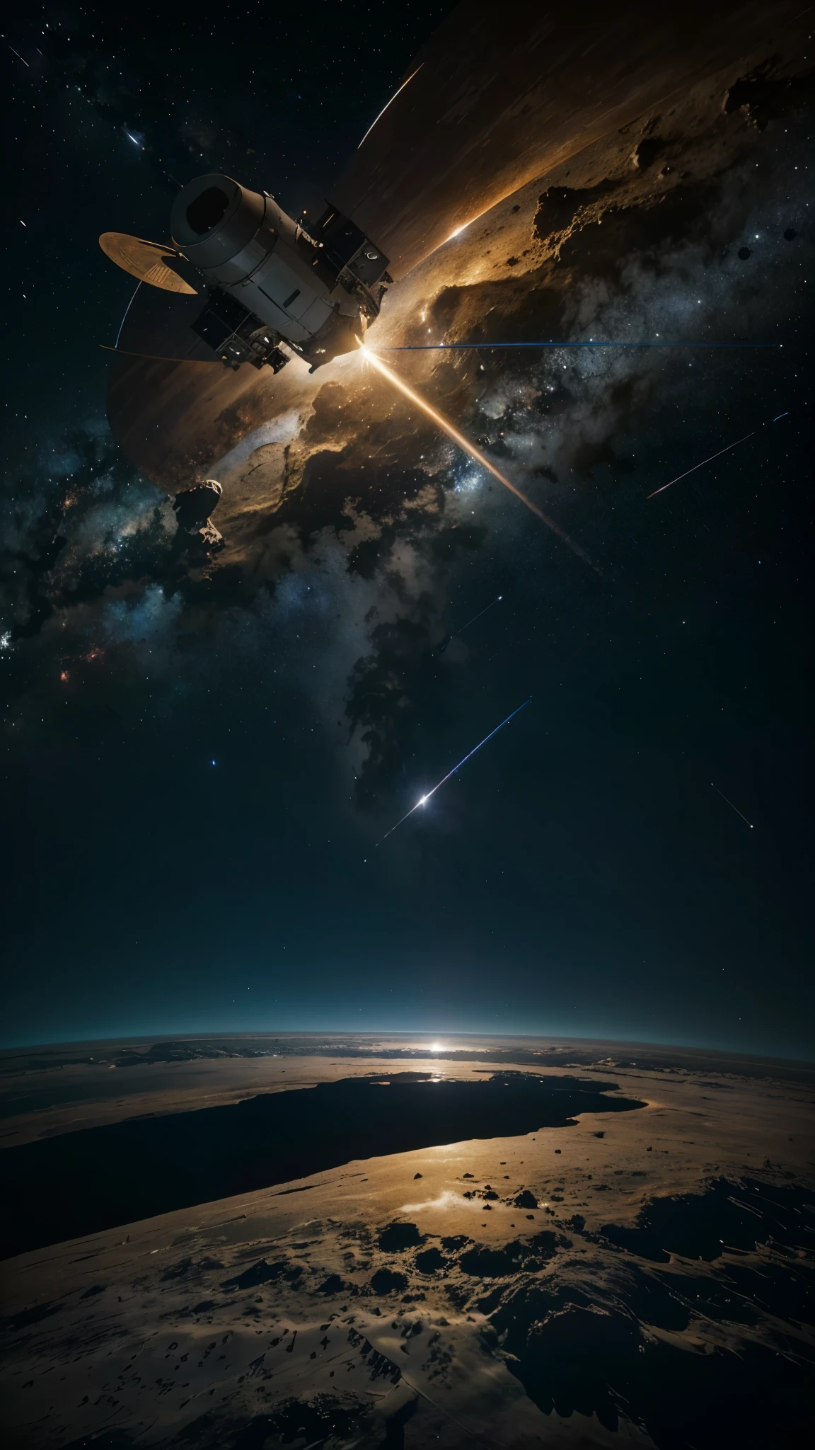 Space Exploration Scene": An awe-inspiring view of outer space with planets, stars, and a sleek spaceship traveling through the cosmos, evoking a sense of wonder and adventure.