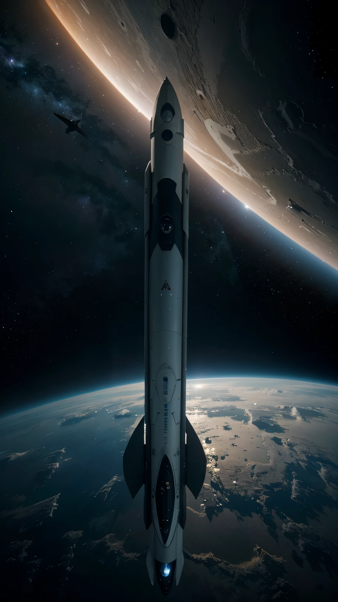 Space Exploration Scene": An awe-inspiring view of outer space with planets, stars, and a sleek spaceship traveling through the cosmos, evoking a sense of wonder and adventure.