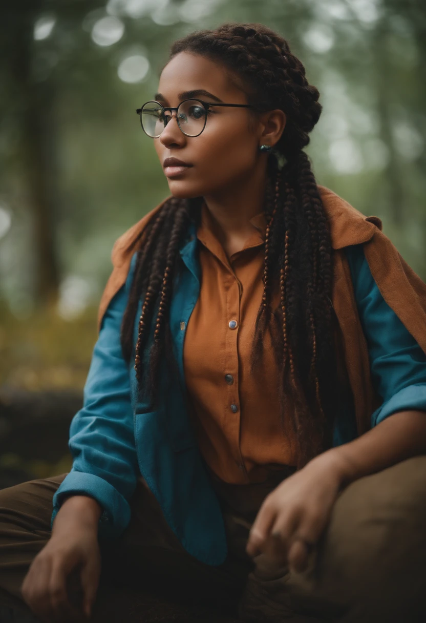 A 20 year old scientist girl with glasses and braids in her hair