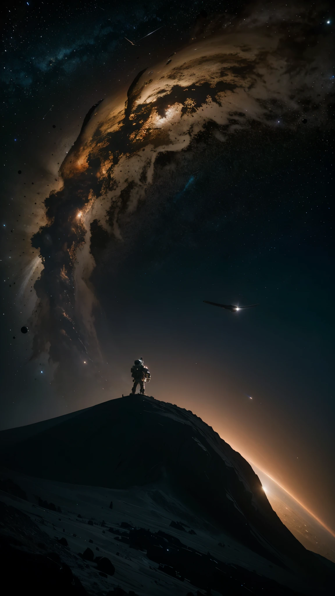 Space Exploration Scene": An awe-inspiring view of outer space with planets, stars, and a sleek spaceship traveling through the cosmos, evoking a sense of wonder and adventure.
