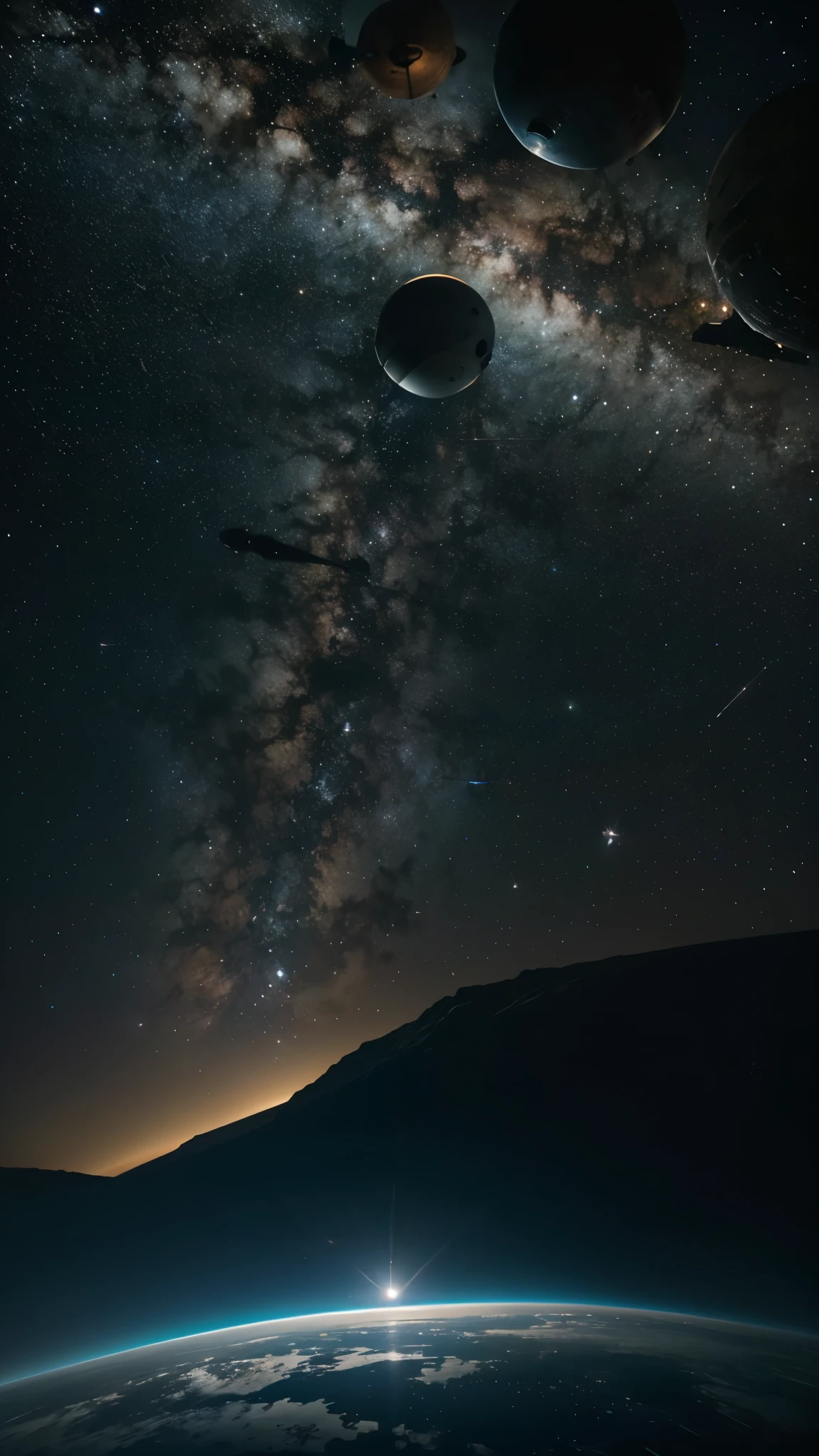 Space Exploration Scene": An awe-inspiring view of outer space with planets, stars, and a sleek spaceship traveling through the cosmos, evoking a sense of wonder and adventure.