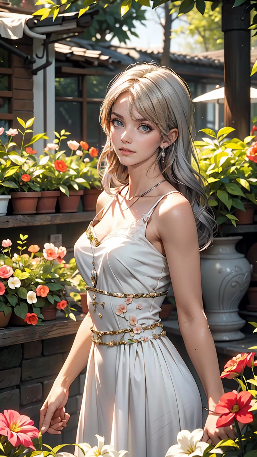 garden, Gorgeous, bright, Shine、White woman、smile、Silver Hair