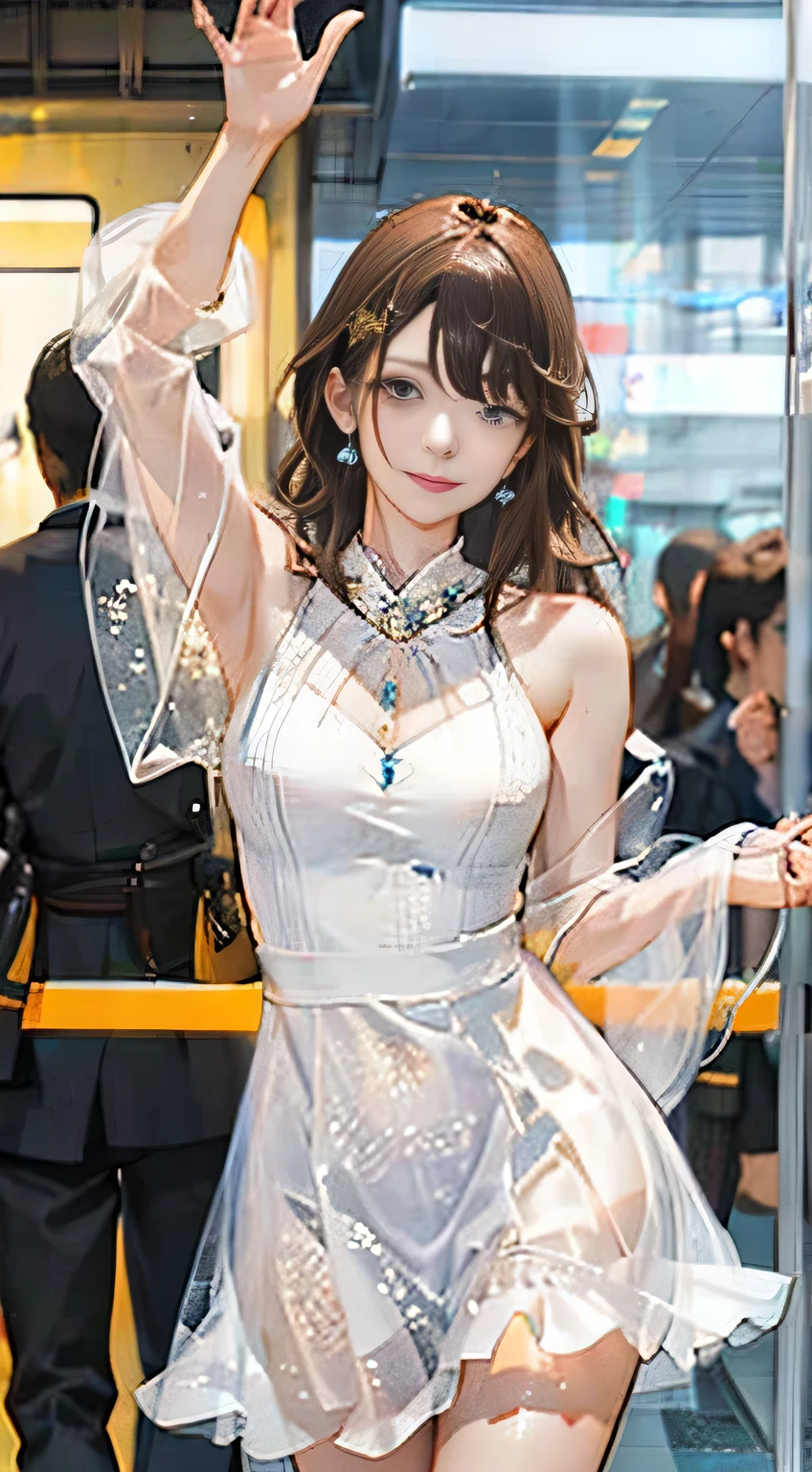 highest quality, masterpiece, One woman、 whole body, Very delicate and beautiful woman, 8K Wallpaper, Beautiful fine details, Beautiful sparkle, Cinematic lighting、27 years old、Idol、sexy、Colorful costumes、Red Line、Tall beauty、cute