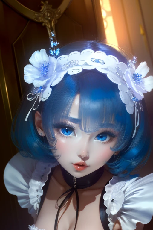 (masterpiece, highest quality, High resolution:1.2), One Girl, alone,Ram,(close)、blue eyes、Blue Hair、Seductive pose