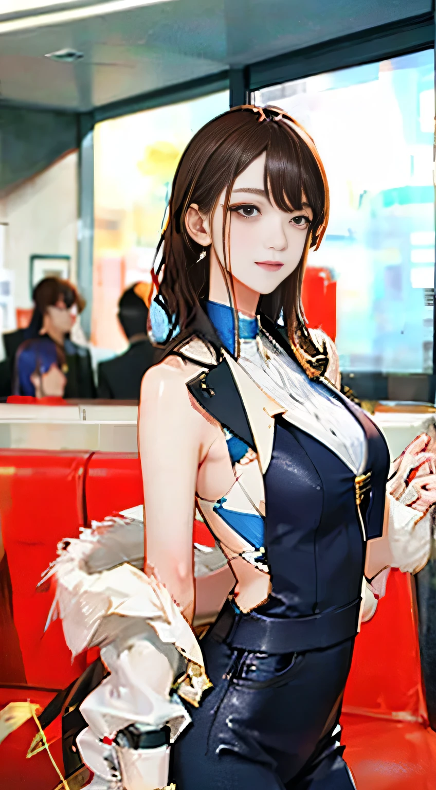 highest quality, masterpiece, One woman、 whole body, Very delicate and beautiful woman, 8K Wallpaper, Beautiful fine details, Beautiful sparkle, Cinematic lighting、27 years old、Idol、sexy、Colorful costumes、Red Line、Tall beauty、cute