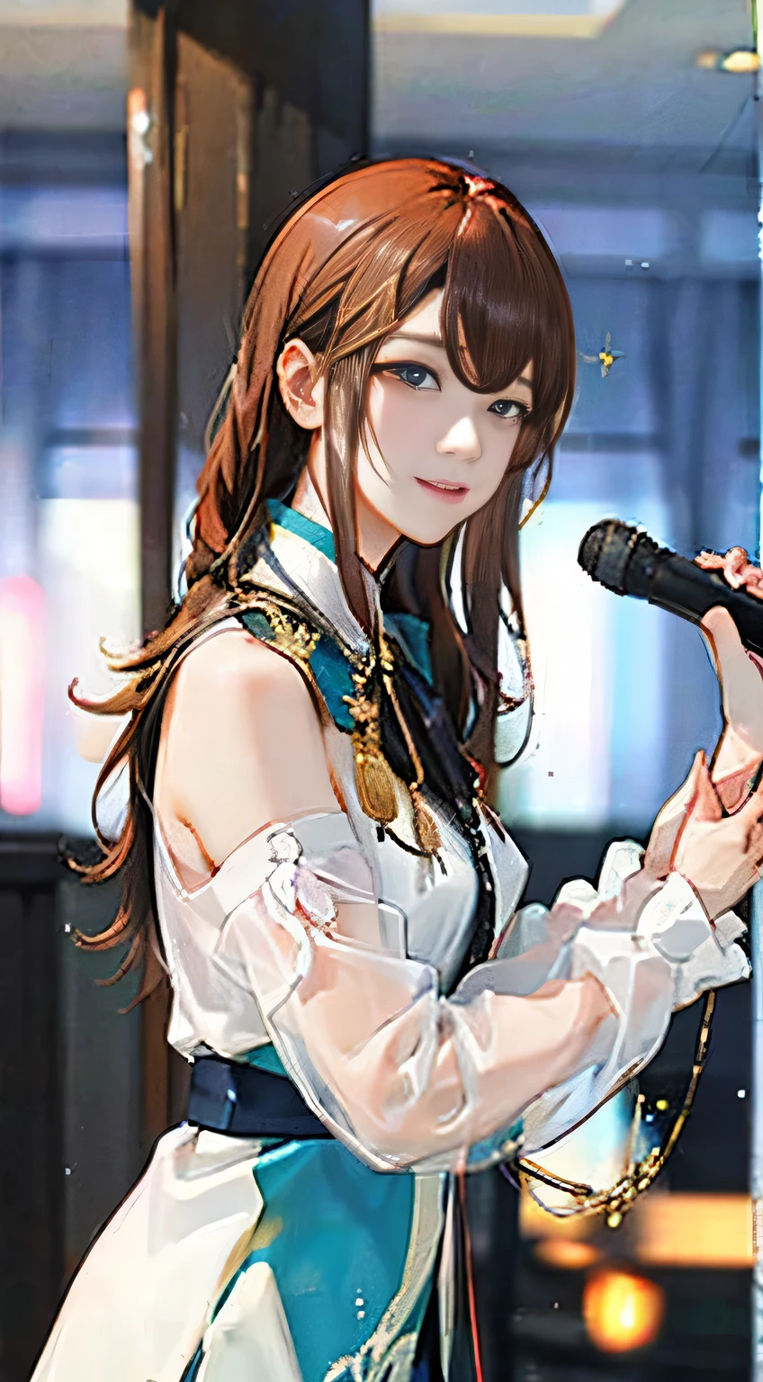 highest quality, masterpiece, One woman、 whole body, Very delicate and beautiful woman, 8K Wallpaper, Beautiful fine details, Beautiful sparkle, Cinematic lighting、27 years old、Idol、sexy、Colorful costumes、Red Line、Tall beauty、cute