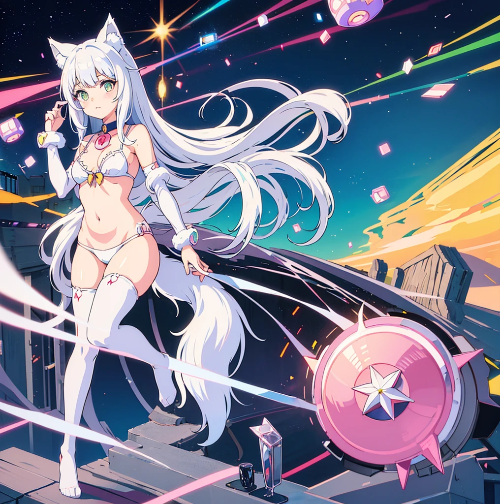 anime girl with cat ears and tail in a white bikini, neferpitou, holo is a wolf girl, anime catgirl, white cat girl, cute anime catgirl, seductive anime girl, beautiful anime catgirl, white - haired fox, holo if a wolf girl, wolf ears, attractive cat girl, nyaruko-san, anime moe artstyle