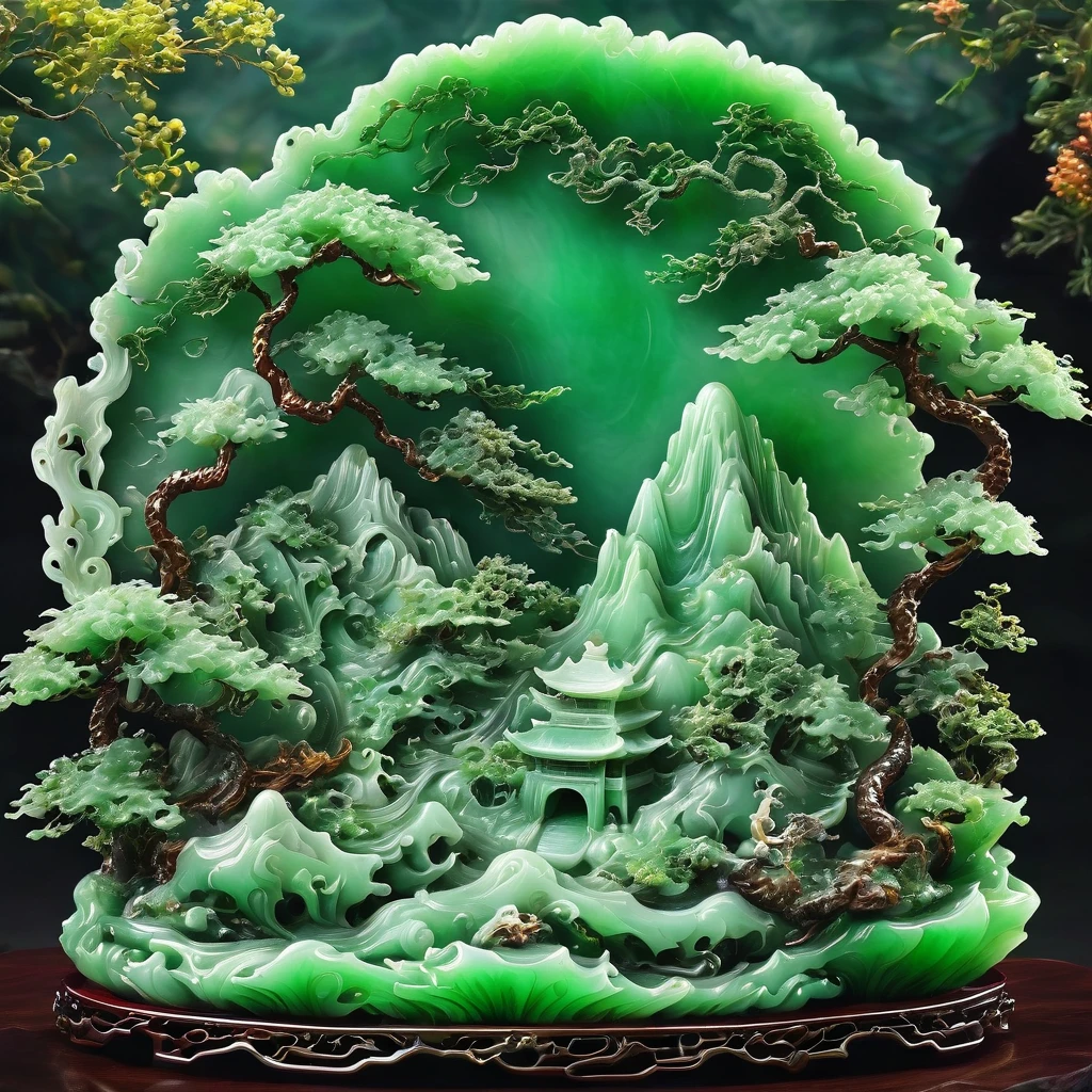 best quality, very good, 16K, ridiculous, Extremely detailed, Gorgeous mountain，Monk，Made of translucent jadeite, Background grassland（（A masterpiece full of fantasy elements）））， （（best quality））， （（Intricate details））（8k）