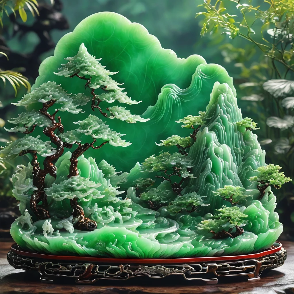 best quality, very good, 16K, ridiculous, Extremely detailed, Gorgeous mountain，Monk，Made of translucent jadeite, Background grassland（（A masterpiece full of fantasy elements）））， （（best quality））， （（Intricate details））（8k）