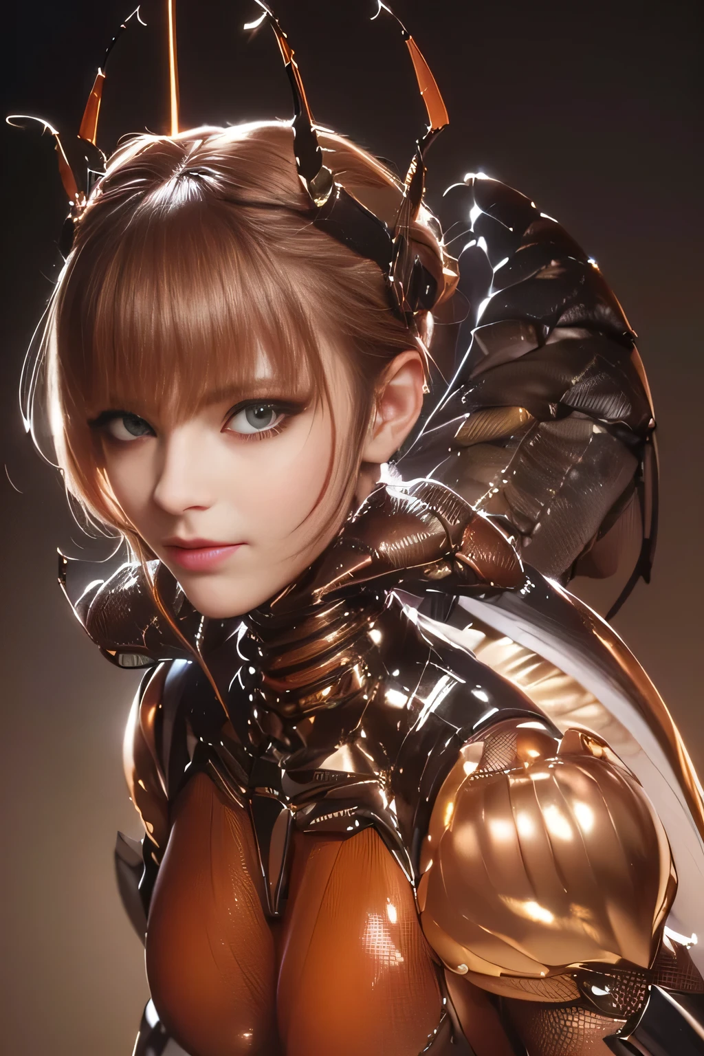 (high resolution,masterpiece,best quality,extremely detailed CG, anime, official art:1.4), realistic, photo, amazing fine details, all intricate, gloss and shiny,awesome many layers, 8k wall paper, 3d, sketch, kawaii, illustration,( solo:1.4), perfect female proportion,villainess, (fusion of dark brown cockroach and lady:1.4), (brown cockroach form lady:1.2), (brown cockroach lady:1.2), (fusion:1.2), (solo:1.4), (evil smile:1.2), muscular, abs, (cockroach brown exoskeleton bio insect suit:1.4), (cockroach brown exoskeleton bio insect armor:1.2), (brown transparency cockroach wing:1.4), (brown cockroach antennae:1.3),