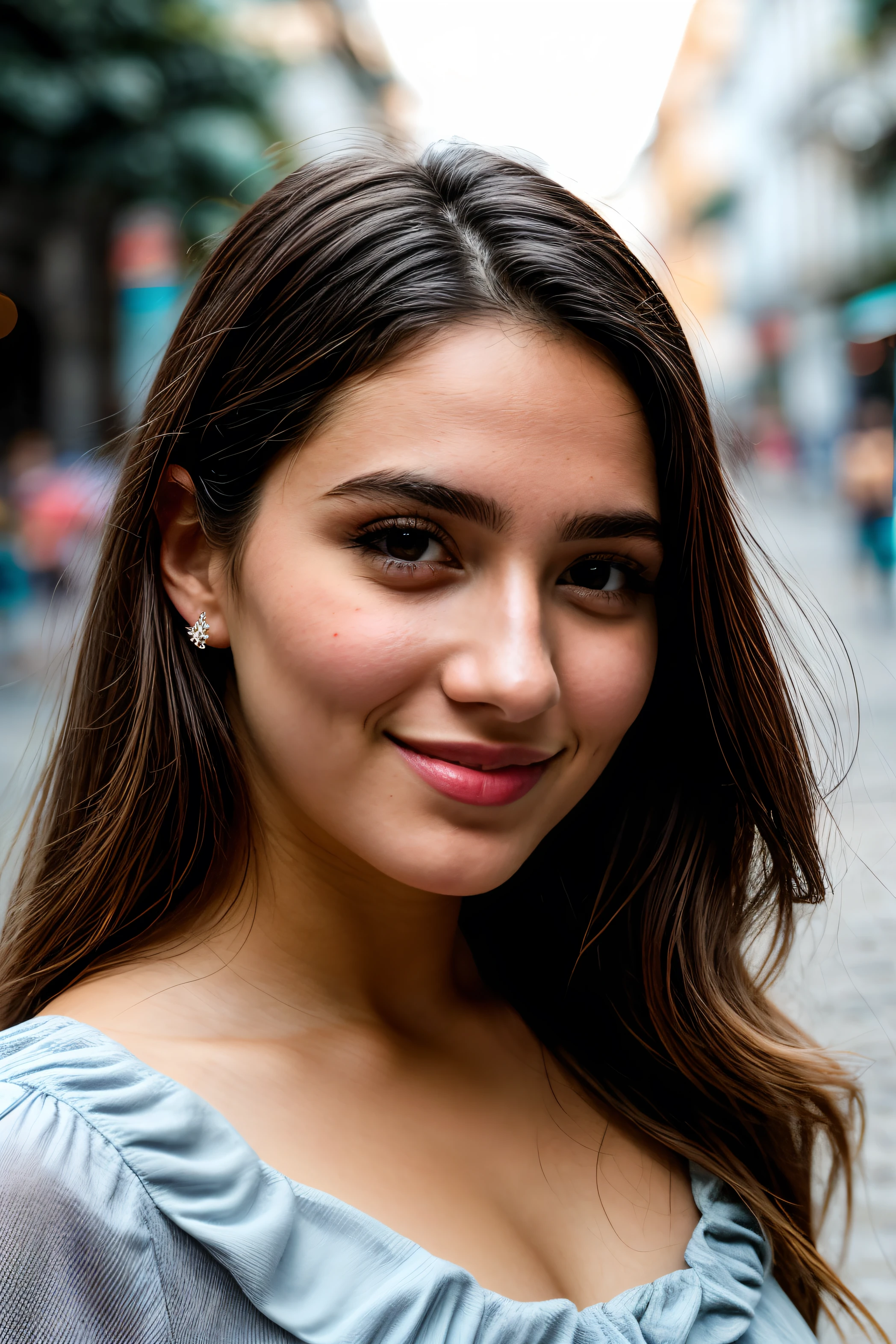 photo instagram, photo de visage en gros plan de 25 ans.o femme suédoise en robe, beau visage, se maquiller, Rue de la ville de nuit, Bokeh, flou de mouvement
