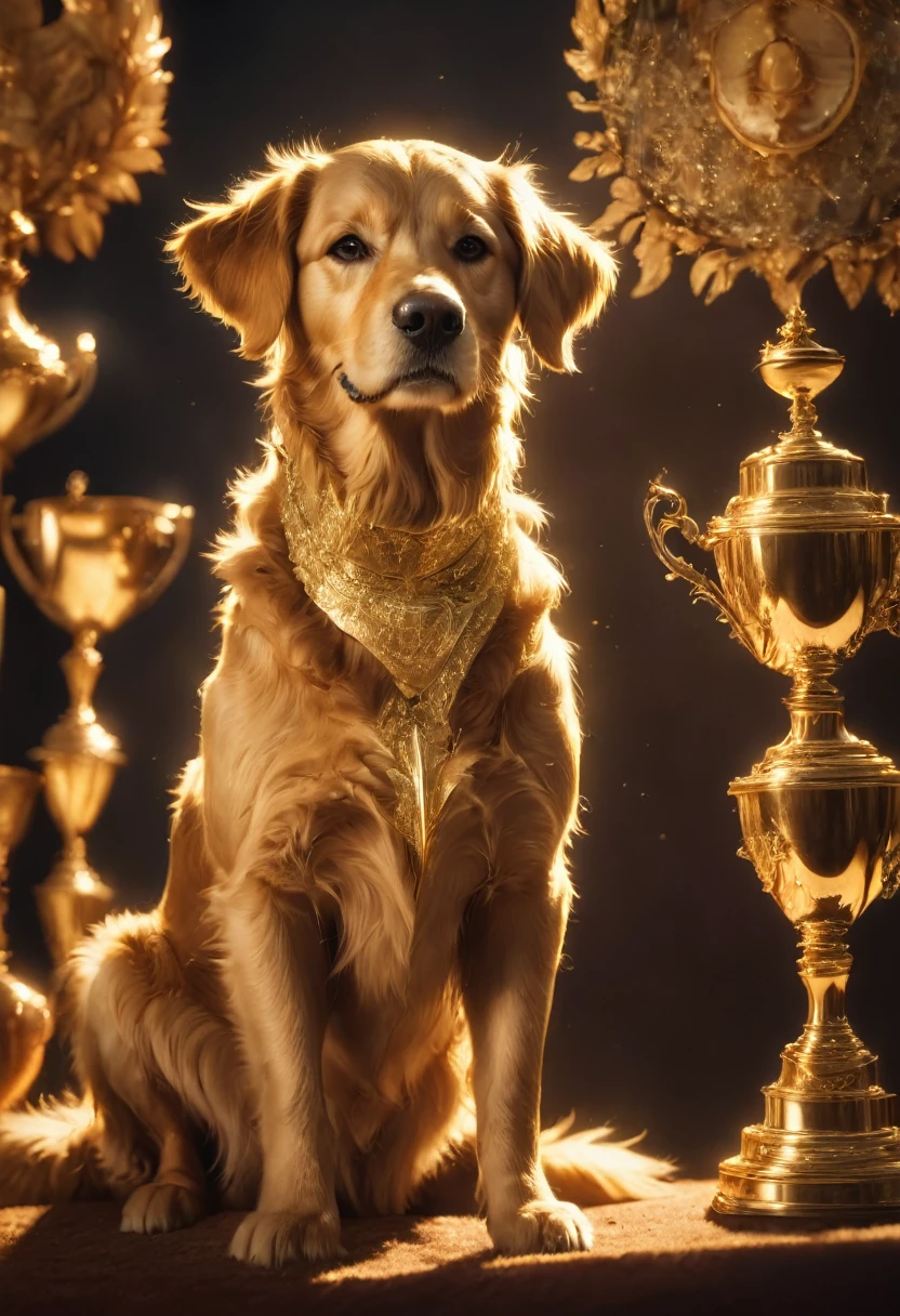 (Golden Trophy:1.5), jinsixiangyun, traditional, gldnglry, Golden Retriever, (best in show trophy:1.5), detailed matte painting, deep color, fantastical, intricate detail, splash screen, complementary colors, fantasy concept art, 8k resolution trending on Artstation Unreal Engine 5