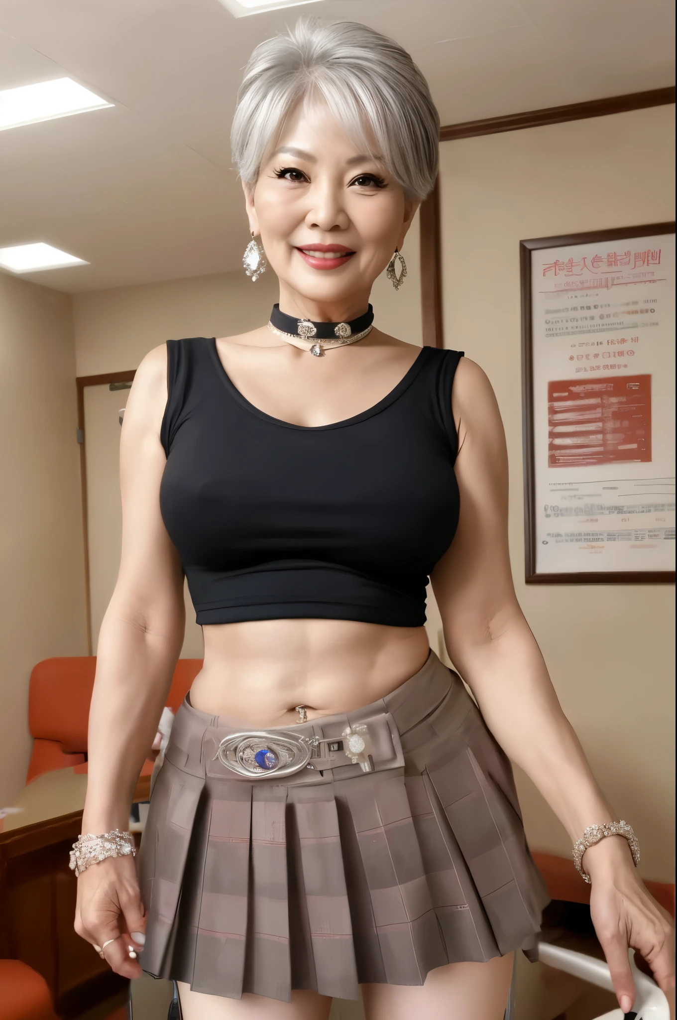75 years old Mom MILF Korean Lady large earring Big choker navel piercing decoration A bracelet Silver Hair realisitic Gorgeous Madame Beautiful Mature Woman sexy Smile Gentle woman navel piercing 4K High quality examination room hospital belt nurse Gorgeous Madame Beautiful Mature Woman
