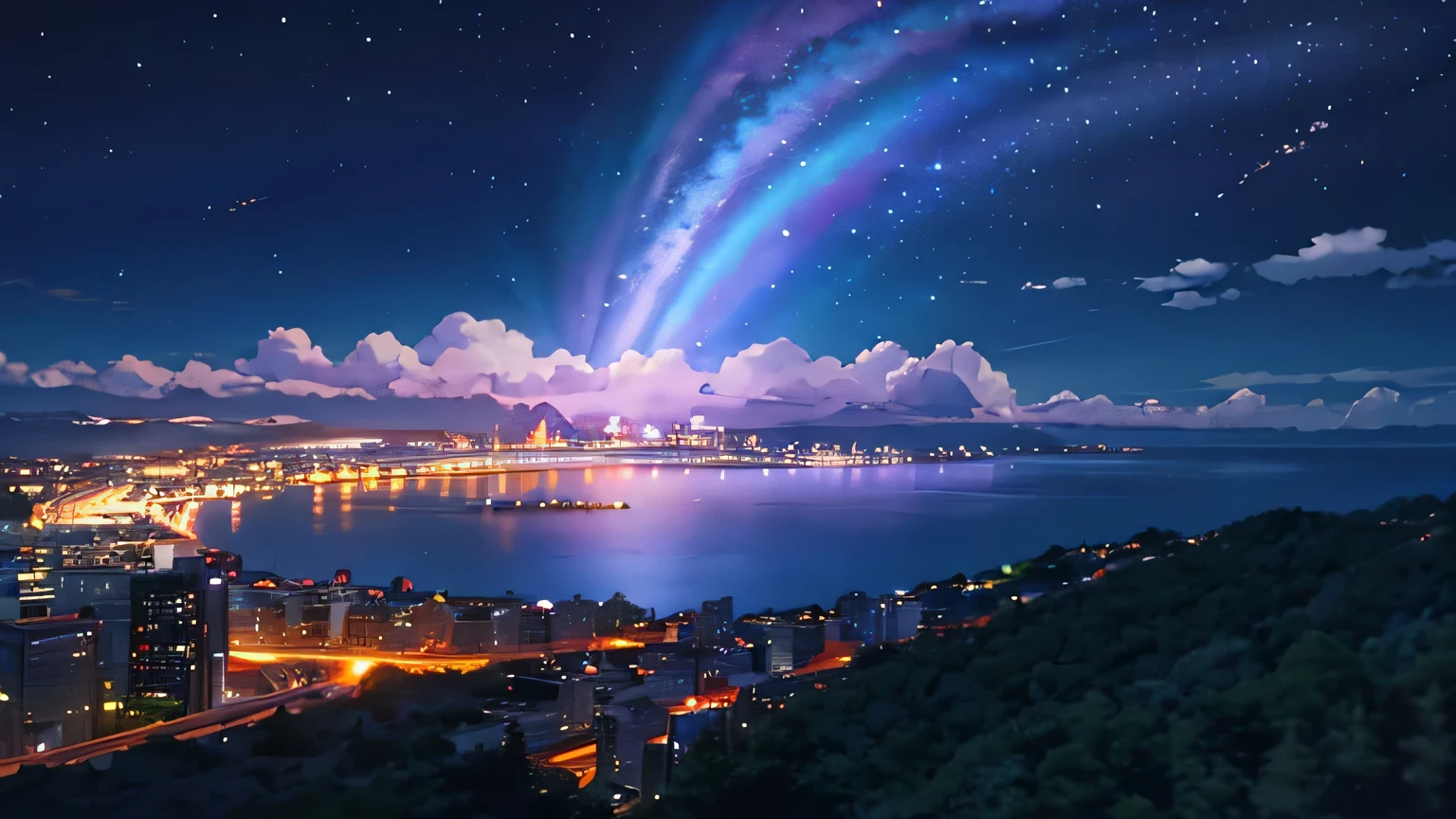 （masterpiece）,（highest quality）、Starry Sky、City night view、4K、8K、shinkai makoto