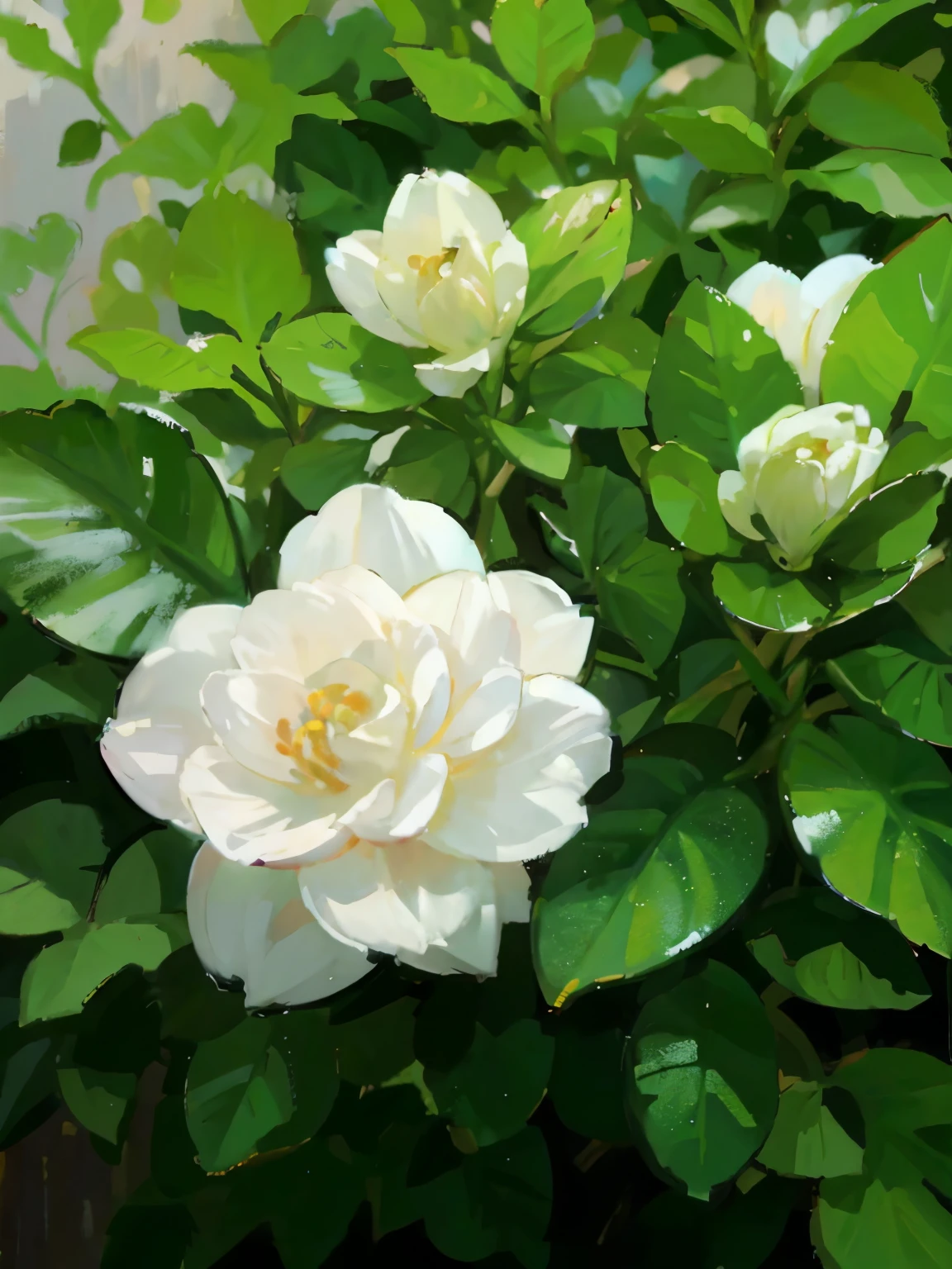 Gardenia oil painting effect fresh mural oil painting cream brushstroke flower illustration