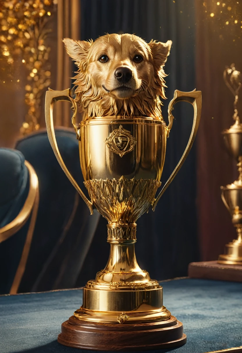 (Golden Trophy:1.5), jinsixiangyun, traditional, gldnglry, Golden Retriever, (best in show trophy:1.5), detailed matte painting, deep color, fantastical, intricate detail, splash screen, complementary colors, fantasy concept art, 8k resolution trending on Artstation Unreal Engine 5