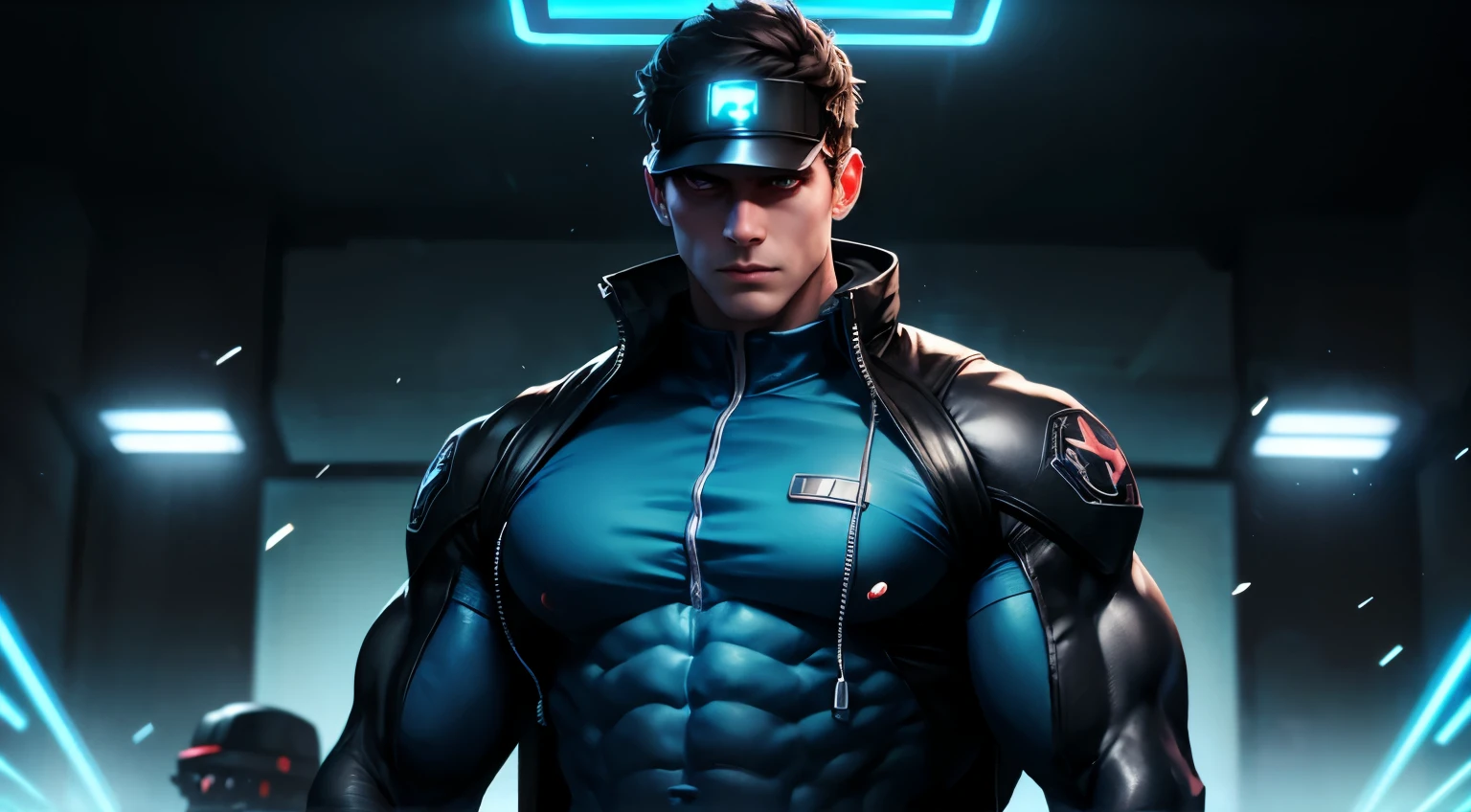 brainwashing, muscle drone, muscle growth, hypnotic visor, glowing headset, soldier, focused eye, obedience training, male