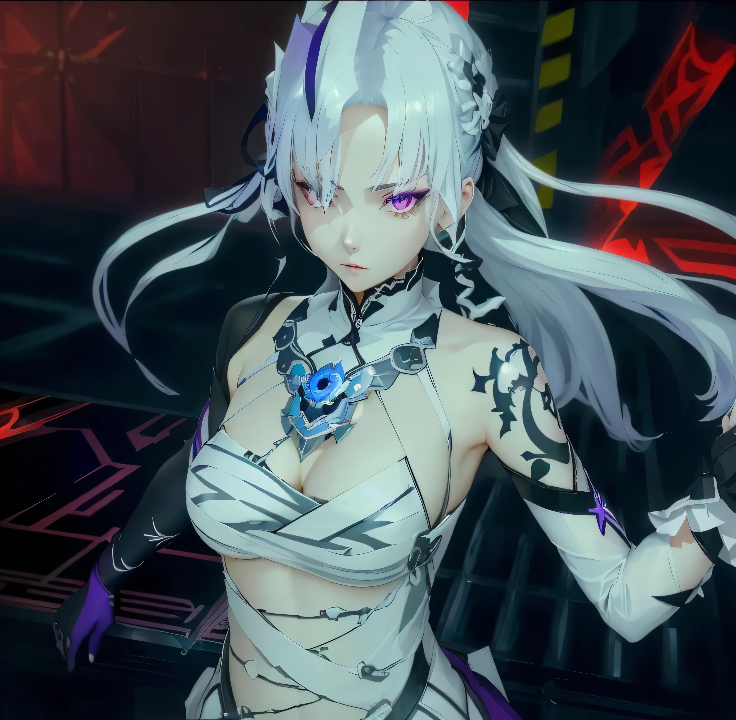 anime girl with white hair and purple eyes holding a knife, ayaka genshin impact, shalltear bloodfallen, from the azur lane videogame, shalltear from overlord, guilty gear strive graphics, cyborg - girl with silver hair, ayaka game genshin impact, characters from azur lane, azur lane style, katana zero video game character