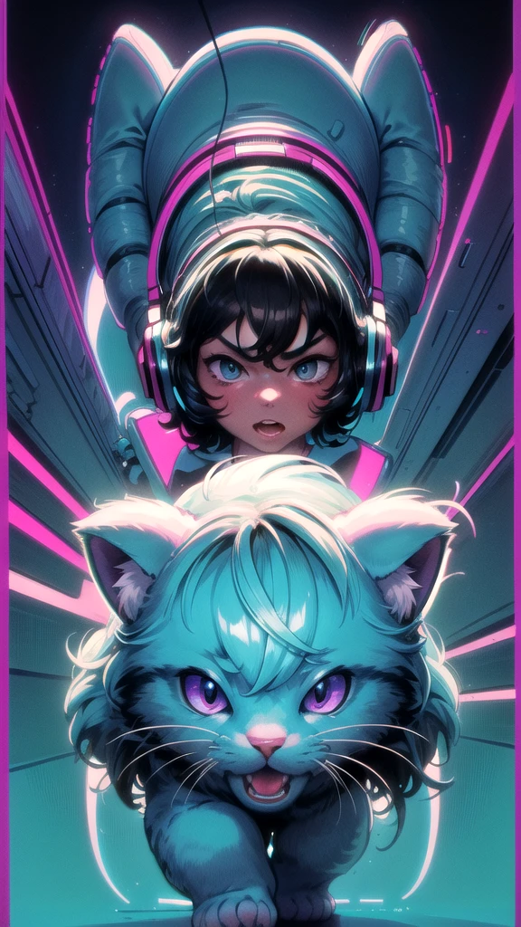 (masterpiece:1.1), (highest quality:1.1), Cute kitten, animal, fluffy, (Adorable), Natural light, Teal, white, (Expressive cartoons), Expressive Face, (Synthwave:1.2)