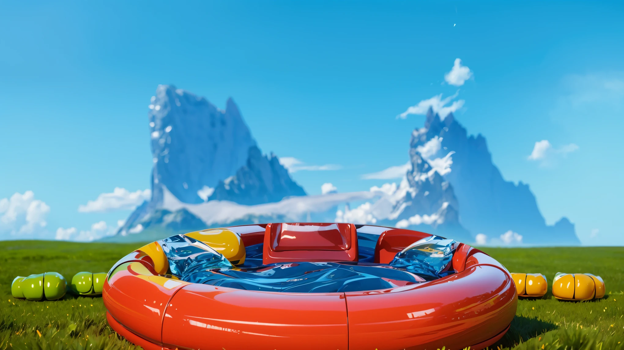glossy water An inflatable swimming pool on a lawn, surrounded by green and orange boots. The image depicts two large orange glossy feet with five toes each, standing on a blue surface. The feet have a unique design, with the big toe pointing inwards. The skin on the feet has wrinkles and looks rough. The image depicts two large orange feet with five toes each, standing on a blue surface. The feet have a unique design, with the big toe pointing inwards. The skin on the feet has wrinkles and looks rough. cartoon key frame rendering, cute 3D rendering, Shiny metallic,Create ultra sharp цветной рендеринг zbrush. perfect cgi, cgi art created only with gradients, smooth silhouette, Create ultra sharp skin, high intensity refraction, (plastic material), most beautiful vfx, blue background, plastic refractions, glossy texture, smooth 3d model, multiple light sources, rim light, sharp post effects render, (glossy plastic texture with multiple big light probe refractions), perfect cgi, cgi art created only with gradients, smooth silhouette, high intensity refraction, (plastic material), most beautiful vfx, blue background, plastic refractions Create ultra sharp