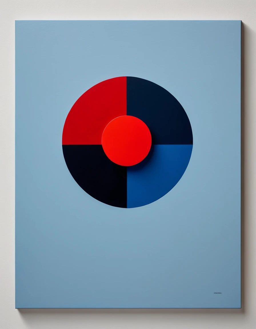 Create high contrast between light and shadow fire around, there is a red circle on a blue and red square, inspired by Bauhaus, in a shapes background, brown red blue, circle forms, red blue, by Leon Polk Smith, memphis abstract minimal art, graphic shapes, minimal art, blue and red, minimal art style, bauhaus art, inspired by El Lissitzky, bold simple shapes