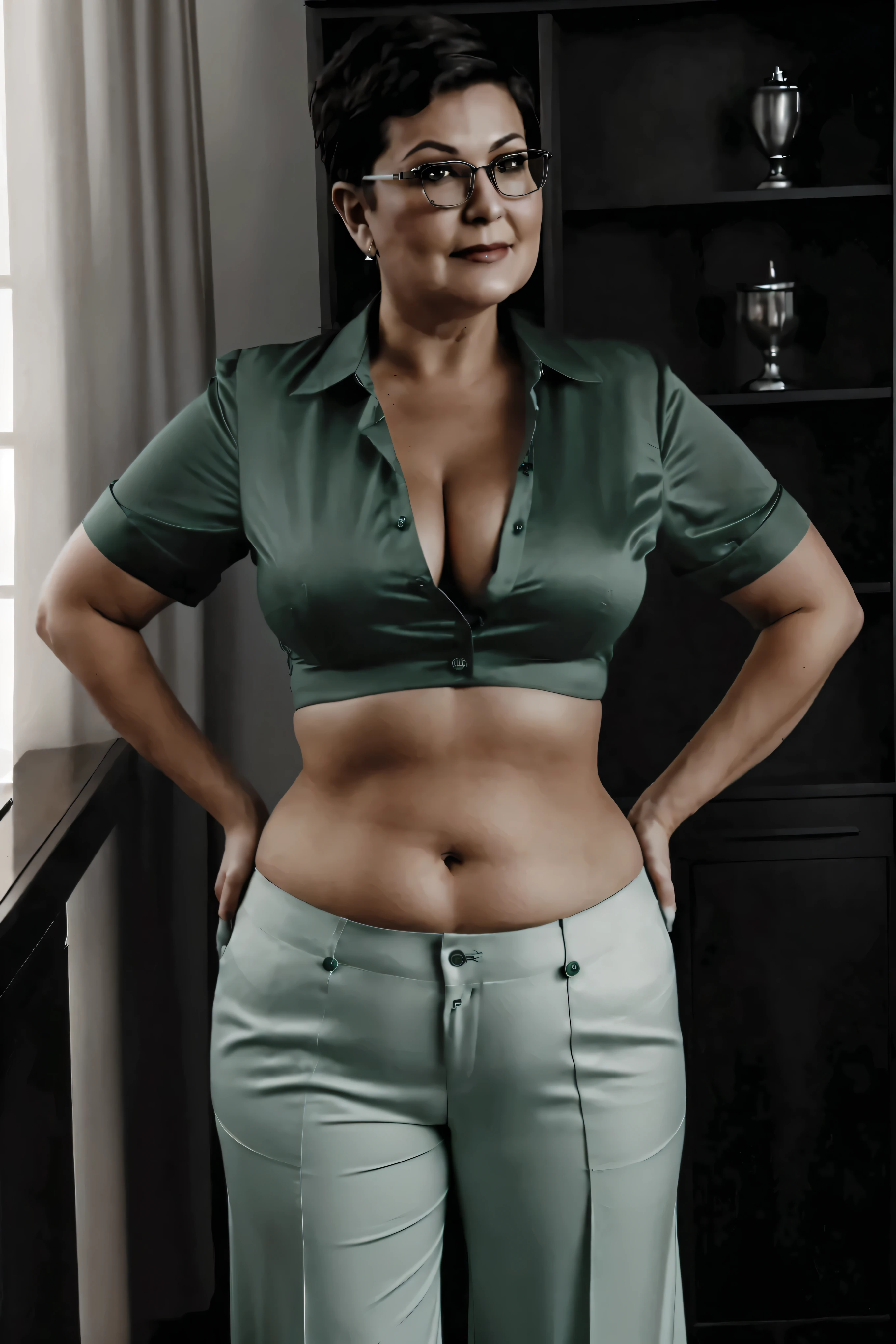 Lady in a simple dark green croptop