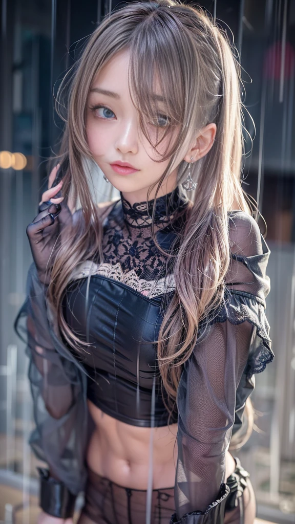 (Photorealistic:1.5, 16k, highest quality, masterpiece, Ultra-high resolution), night, Great background, Expressions of sadness:0.7, (rain), Highly detailed skin and facial textures:1.3, Perfect dynamic composition:1.0, rainに濡れたスリムな女子高生, Perfect Style, beautifully、aesthetic, Fair skin, Very beautiful face, Totally captivates you, (rainが私の体に滴り落ちる:0.7, Wet Hair:0.7, Wet casual clothes:1.1), Water droplets on the skin, Shapely breasts, Chest gap, A shy smile, Her expression when she felt intense caresses, Facial expressions when feeling happy, (Big eyes that exude beautiful eroticism, Lips that exude beautiful eroticism), Sexy beauty, So beautiful, Charm, necklace, Earrings, bracelet, ribbon, Cowboy Shot