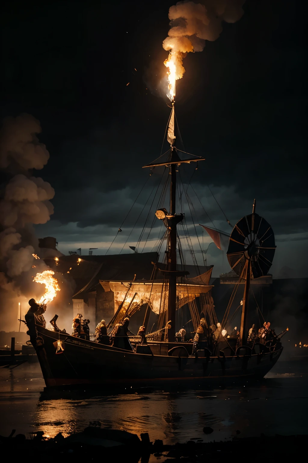 Battlefield, Fire, Smoke, Medieval, Viking Ship