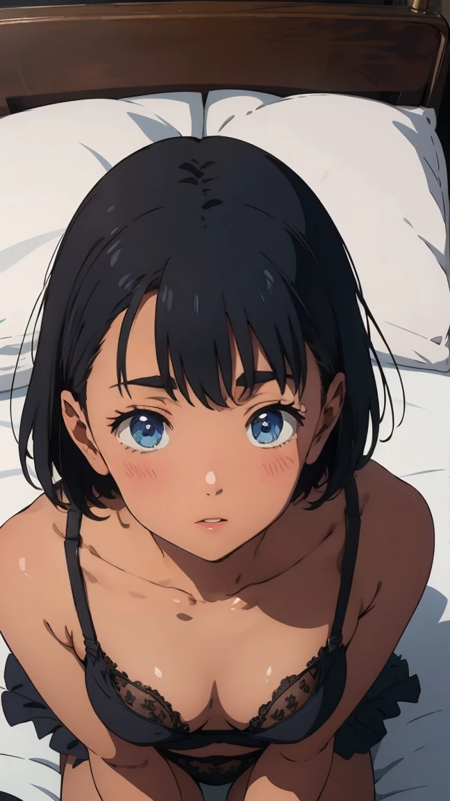 {{kofune mio}}, {summertime render}, (Top view:1.2),(A face waiting for a kiss:1.3), (blush:1.5), shining blue eyes, closed mouth, black short hair, Calm expression, medium breasts, dark skin, dark-skinned female,nsfw,lingerie,underwear ,1girl, solo,very aesthetic, best quality, amazing quality, ,curated, illustration, highly detailed, anime coloring,sitting on bed
BREAK
Super detailed, Official Art, unity 8k wallpaper , Tangled, Mandal
