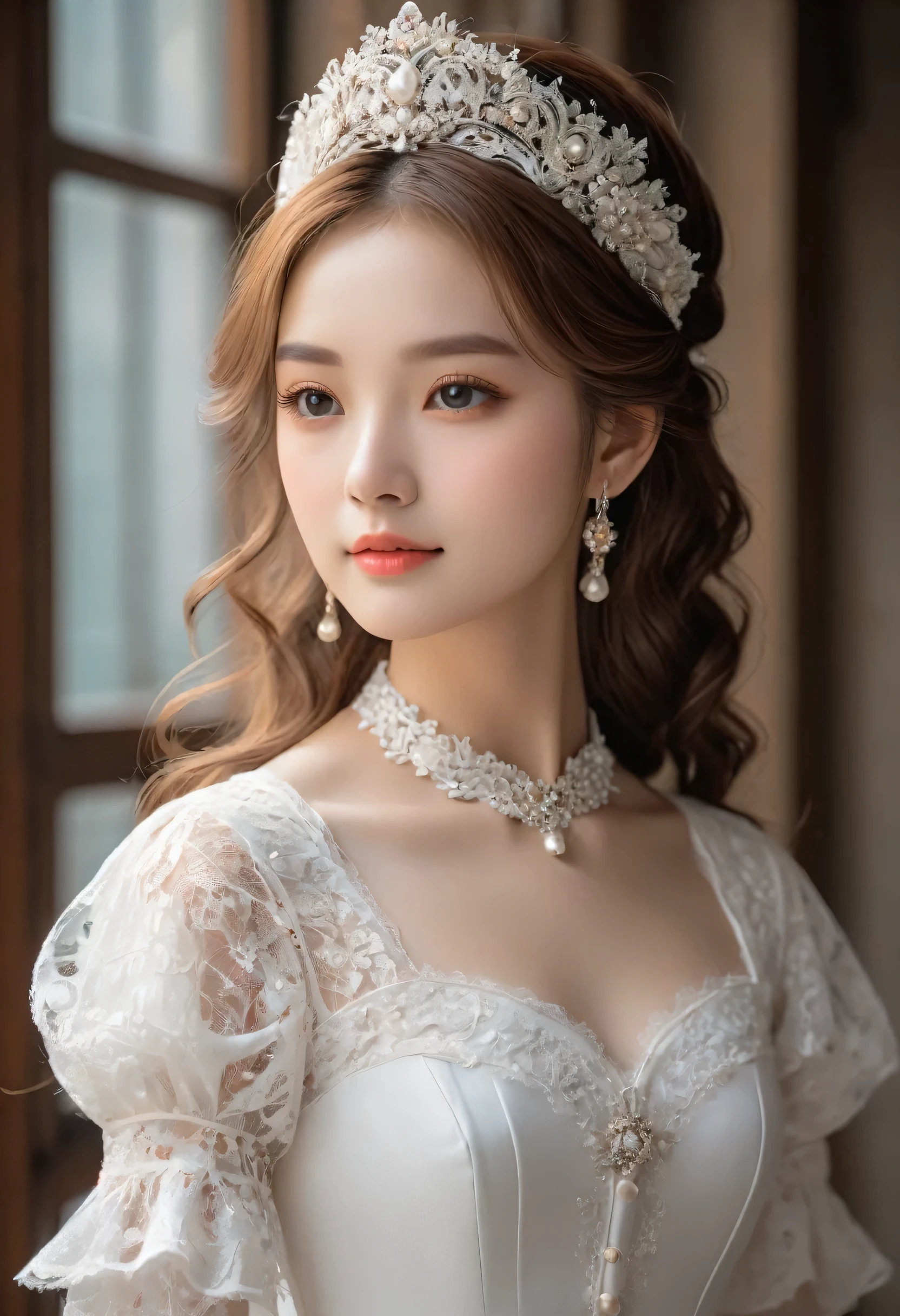a young woman from the year 500 wearing white laces (masterpiece, top quality, best quality, official art, beautiful and aesthetic:1.2), 1 girl,