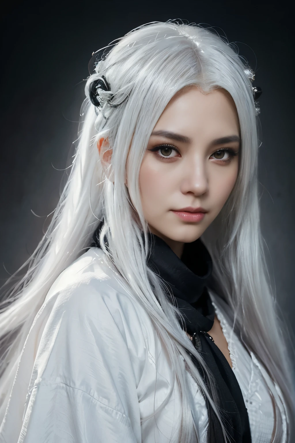 a close up of a woman with a white hair and a black scarf, a character portrait by Yang J, pixiv contest winner, fantasy art, white haired deity, beautiful character painting, artwork in the style of guweiz, the piercing stare of yuki onna, guweiz, with white long hair, with long white hair, flowing hair and long robes
