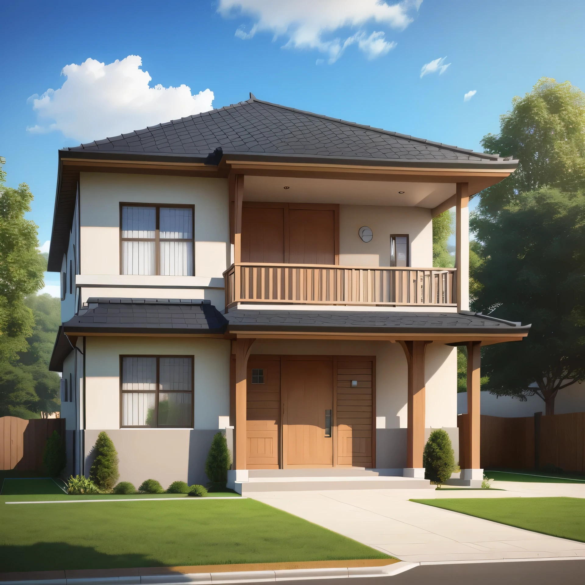 a drawing of a house with a plan on the front, front-view, front view, complete house, 3/4 front view, one house, 2d side view, front elevation view, 256x256, 2 5 6 x 2 5 6, 3/4 view realistic, front perspective, front side, elevation view, front side view