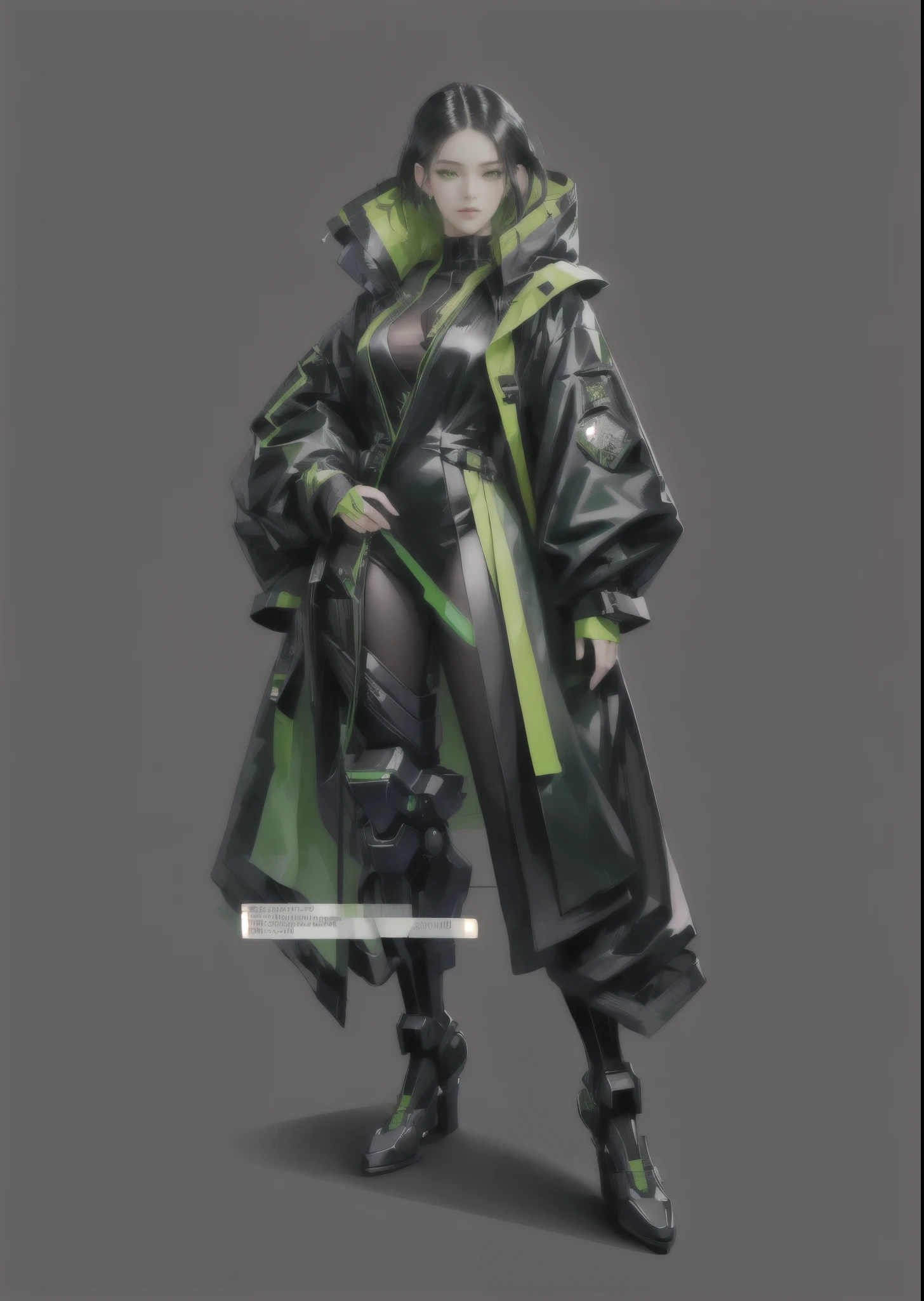 a close up of a person in a black and green outfit, anime style character, anime full body illustration, 8k character concept art, 8 k character concept art, concept artstyle, clean concept art, detailed anime character art, anime concept art, detailed full body concept art, character full body portrait, high quality anime artstyle, cyberpunk