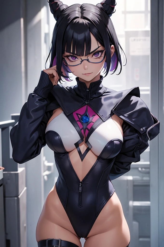 oculos no rosto,juri han,olhar penetrante,evil look,oculos no rosto,melhor qualidade,roupa azul,juri han,solo, masterpiece, best quality, agrias, grey sweater, black leotard, standing, looking at viewer, short hair,oculos,evil smile, evil look,luvas preta,roupa azul,yandere rosto,low lighting,coxa sarada copo detalhado,olhando para frente juri han,bela