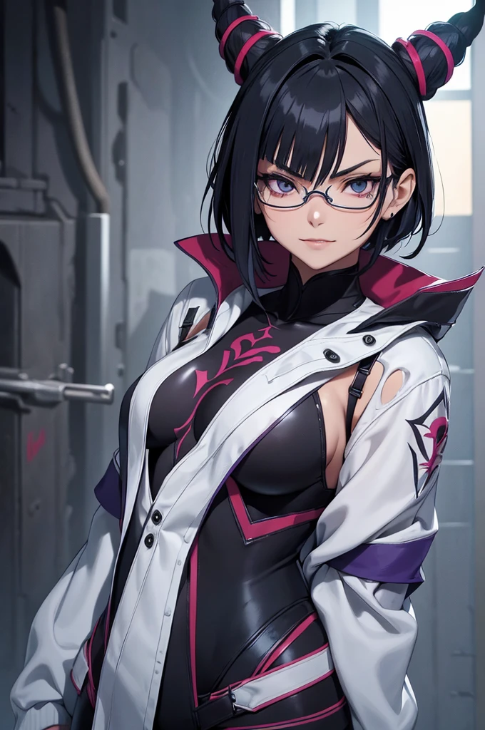 fennel_pk,glasses,team rocket,team rocket uniform,red letter R,white skirt,white crop top,black thigh-highs,black elbow gloves,sinister villianess aura,(best quality,4k,8k,highres,masterpiece:1.2),ultra-detailed,(realistic,photorealistic,photo-realistic:1.37),portraits,vivid colors,stark lighting
