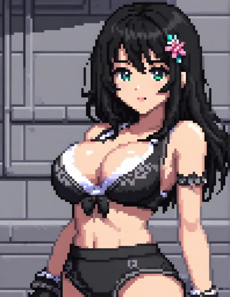 (Pixel art:1.2), 1girl,black hair,big bosom