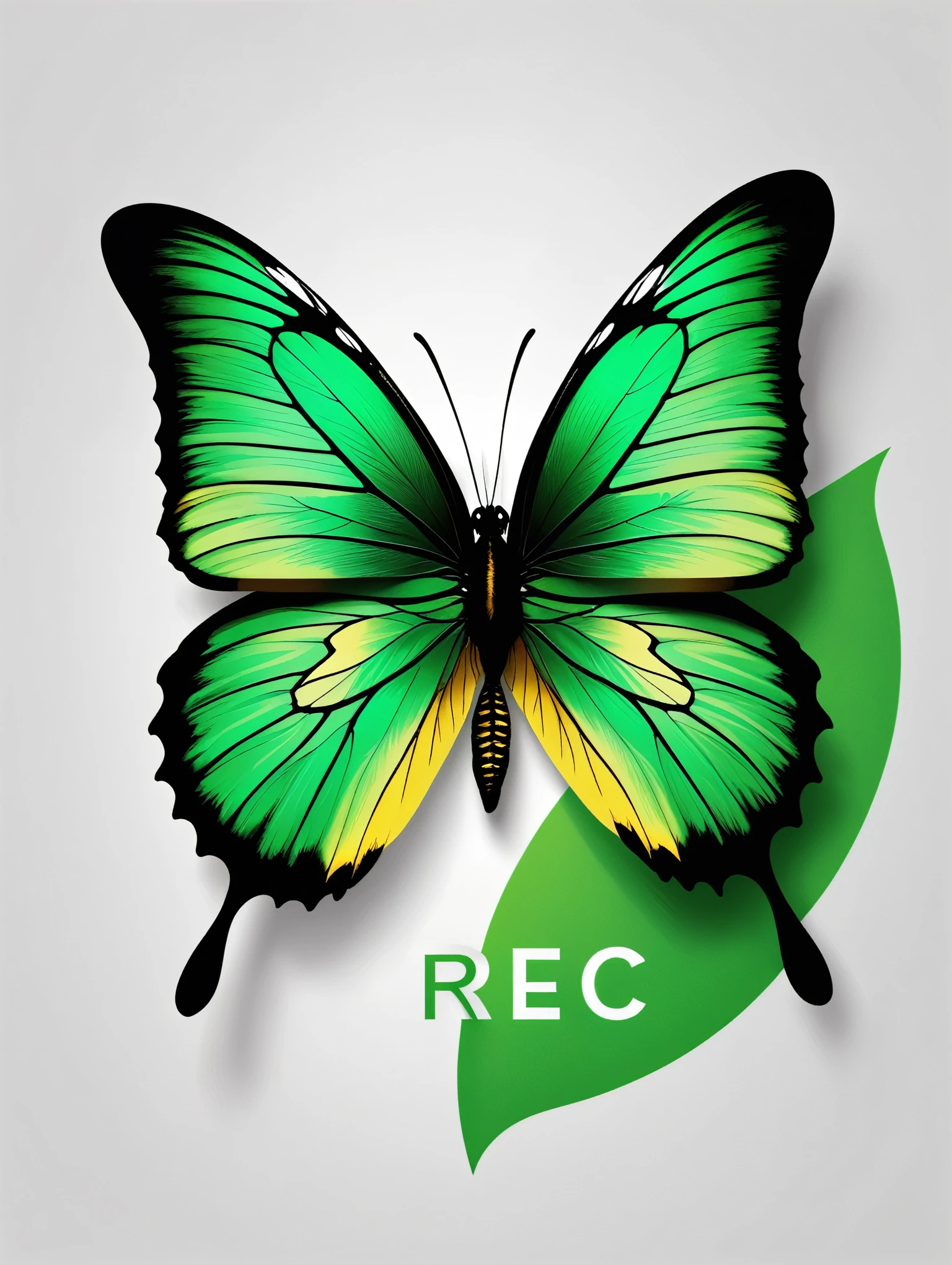 criar vetor grafico com um pe verde e uma borboleta colorida , e letras iniciais R e C