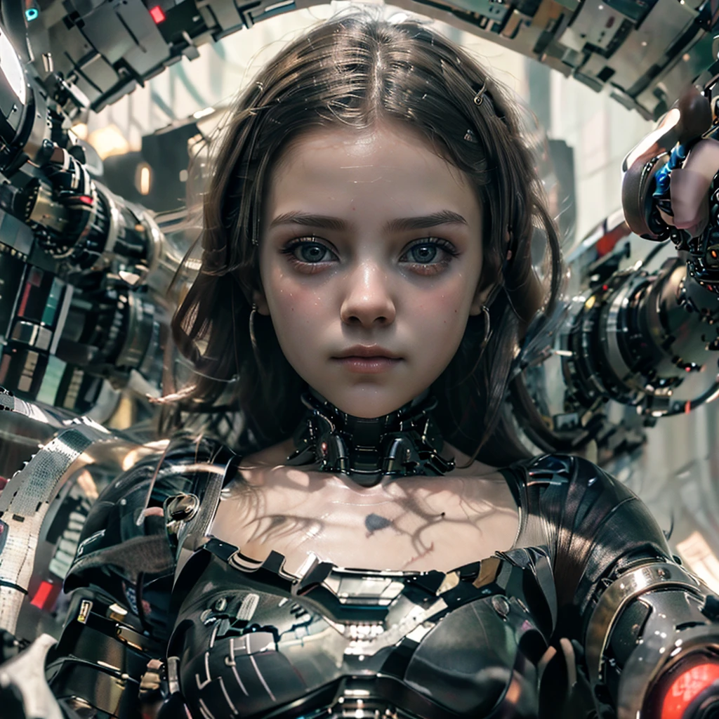 Creat in image using photo Realism CG 8K, young cybernetic dead girl 