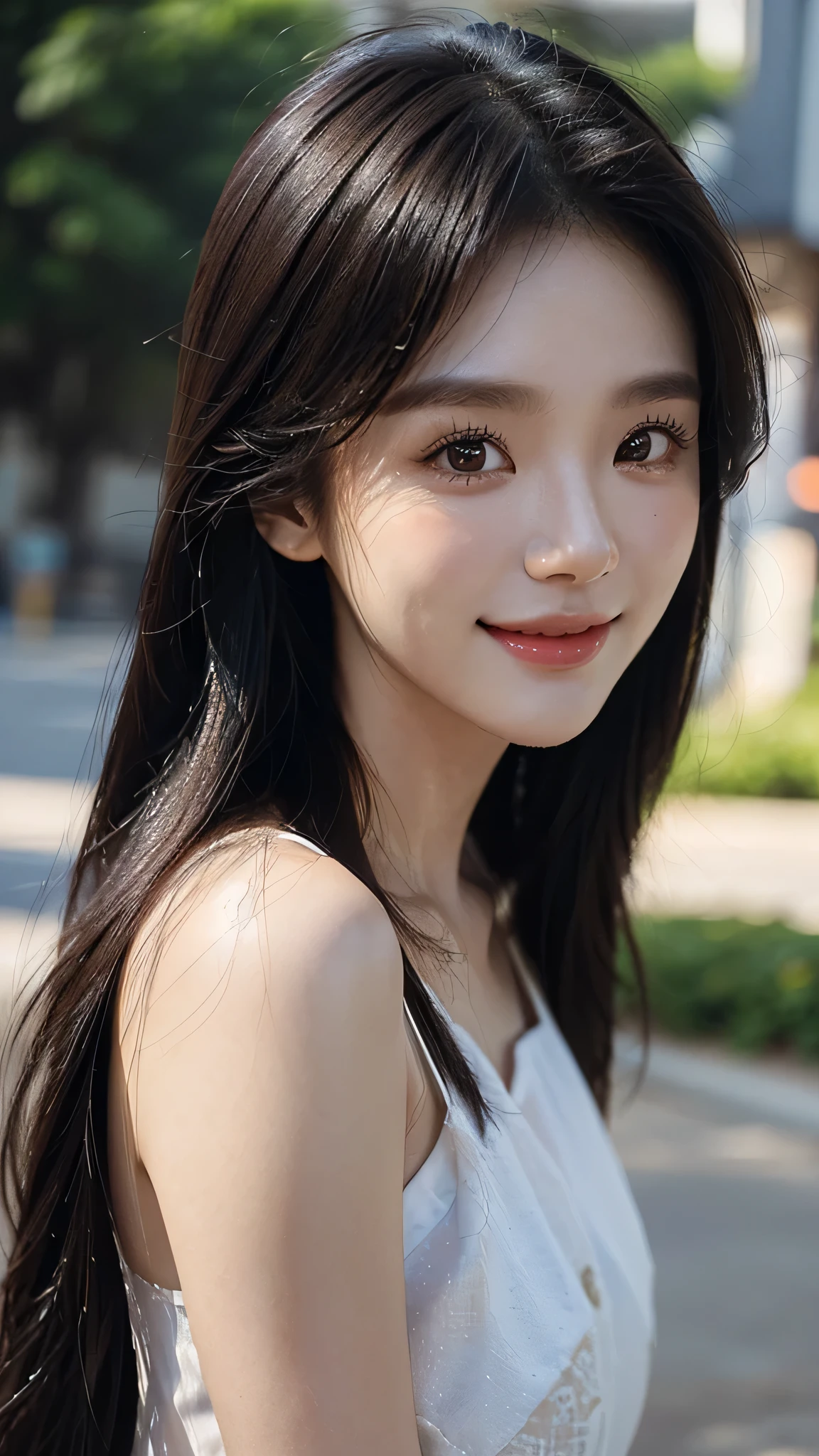 masterpiece、top-quality)、1 beautiful girl、(( plain clothes:1.1))、((Wearing black sunglasses )), (Detailed beautiful eyes), ((Detailed skin)) , ((Detailed beautiful medium hair))、((Smaller face))、((Neutral face))、((Face seen from the side))、((Light brown eyes))、((Korean Girl))、((18year old))、((medium hair))、((A shy smile on his face))、((Korean Makeup))、((elongated and sharp eyes))、((Happy dating))、((Shot from the same height as your face) (( in modern villa)), ((CG rendering)), ((Blurred background)), ((deep shadow)), ((16K)), ((Very detailed)), ((wallpaper)), ((depth of field)), ((movie light)), (( Ray tracing))