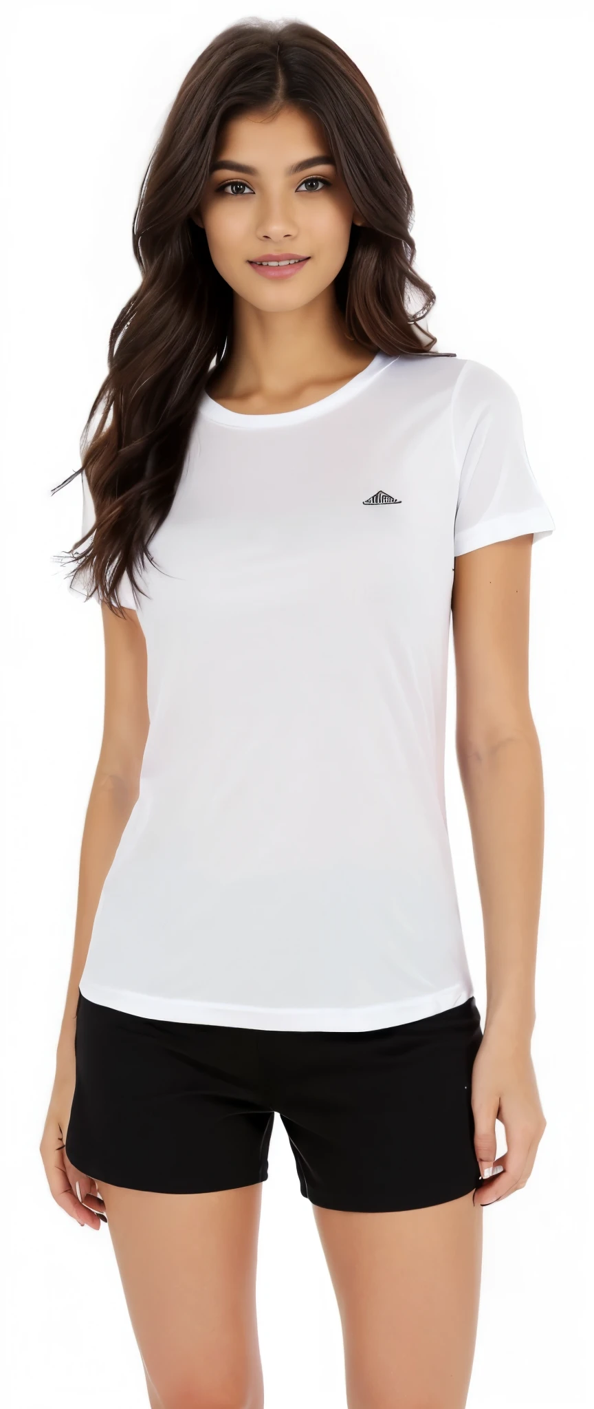 a woman in a camisa branca and black shorts posing for a picture, camiseta branca, plain camiseta branca, camiseta branca, camiseta branca, vestido com uma camiseta branca, dressed in a camiseta branca, Topo branco, camisa branca, vestindo uma camiseta, wearing a camisa branca, wearing camisa branca, Roupas Brancas, roupa branca casual