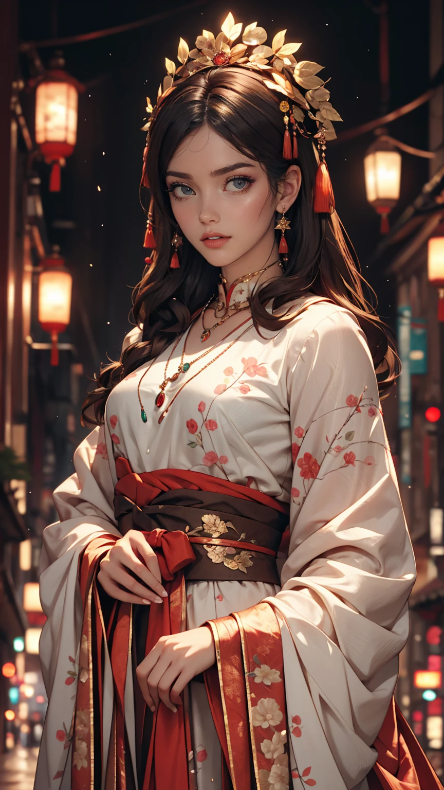 最high quality, masterpiece, High resolution, One girl,blush,(Captivating smile:0.8),Star-shaped pupils,Chinese Hanfu,hair ornaments,necklace, jewelry,Beautiful Face,On top of that_body, Tyndall effect,Realistic, Dark Studio, Rim Light, Two-tone lighting,(Skin with attention to detail:1.2), 8K Ultra HD, Digital SLR, Soft lighting, high quality, Volumetric lighting, Frank, photograph, High resolution, 4K, 8k, Bokeh