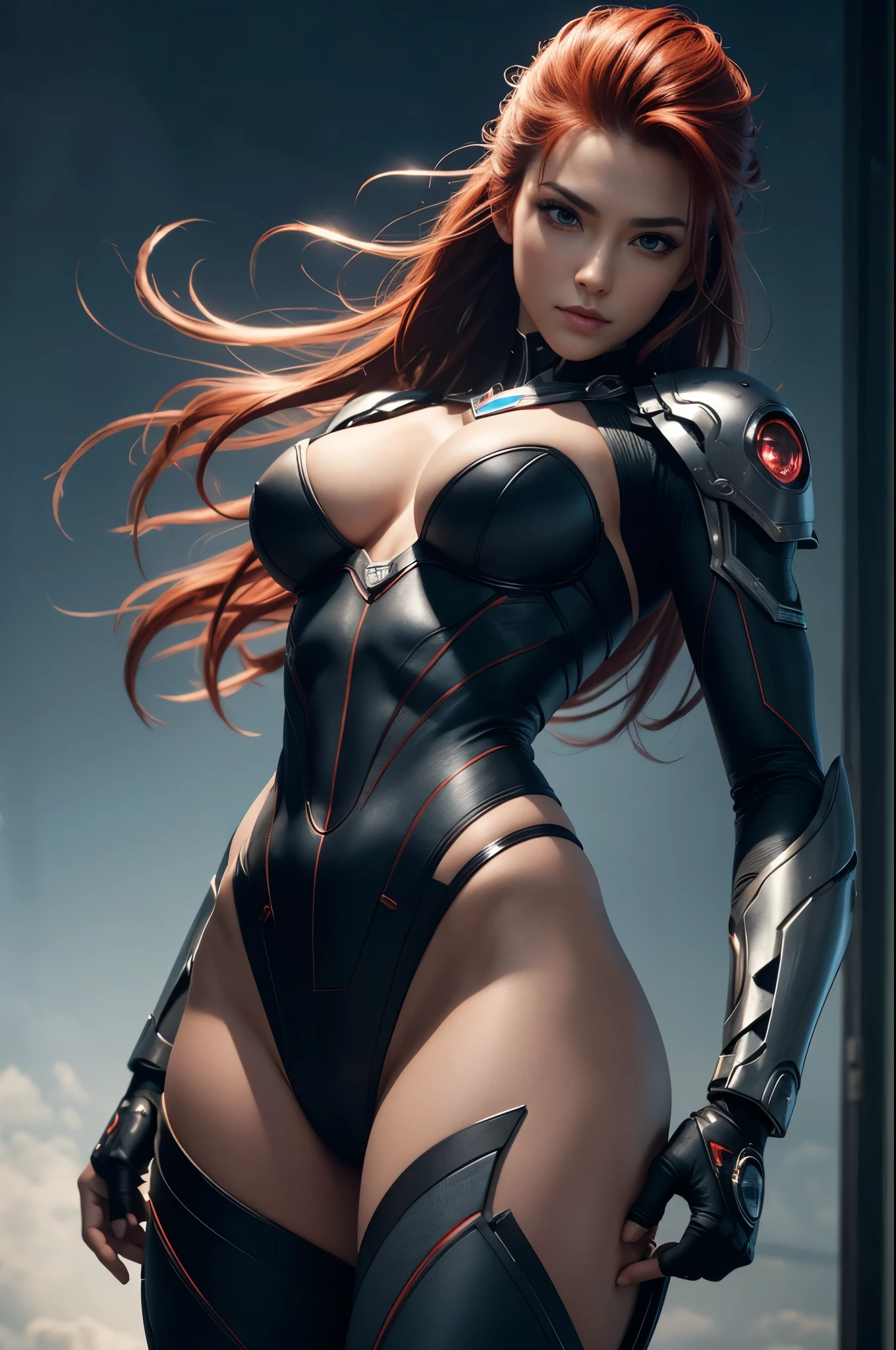 8K,A woman with one arm who is a cyborg,Super Beauty(Realistic Skin),Martial Arts Posture,Powerful gaze,Muscular, slim body and lower body,Fearless smile,Red hair mohawk,Perfect Anatomy,charm,Volume measurement,Body balance,Digital single-lens reflex camera, Soft lighting, Detailed Background, Written boundary depth, Volumetric lighting, Sharp focus, Absurd, Realistic proportions, Excellent anatomy, (Realistic, 超Realistic:1.4), 16K HDR, dawn,A High Resolution,super Realistic 肌,Super beautiful expression,Fantasy art,Character Art,Wind effects:1.9、Cloud Effect:1.2、Full Rendering、Professional quality high resolution、Perfect contrast、Perfect lighting、Perfect composition、Perfect Skin、Perfect Fingers、Perfect breasts、Perfect Hair、Perfect Face、Realistic facial features,super highest quality,Slim figure,Perfect body line,Perfect hand shape,Anatomical body balance,Highly detailed face,Highly detailed eyes,Beautiful Lips,Excellent light particles,Cinema Lighting,Makeup,Ultra-high resolution,Ultra-Realistic Skin,Lightweight costume,One arm is a machine,