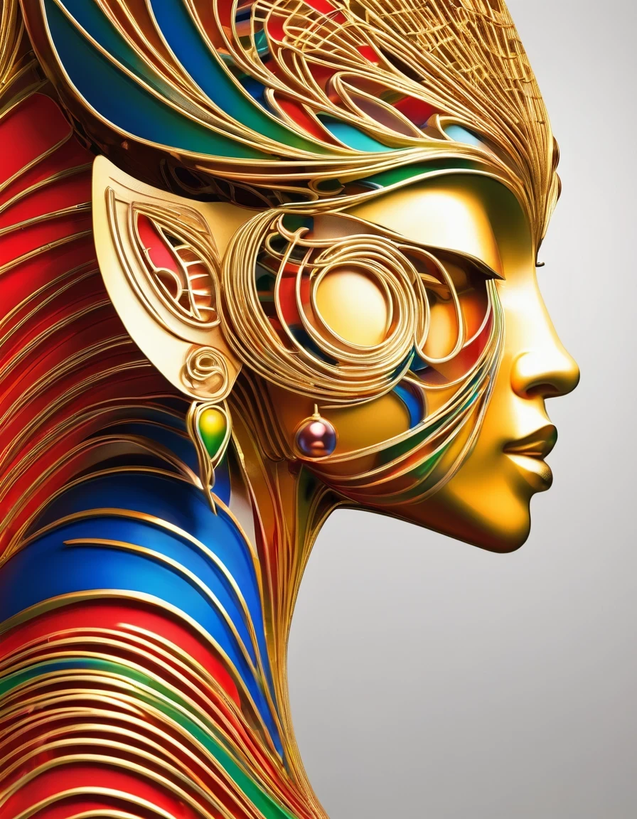 whole body，Minimalism，Line Art，3D rendering of Women streamlined, golden trophy design, Tang tricolor, Tibetan mural style, minimalism, sense of science and technology, simplicity, hollowing out, carving,red，green，blue，black，,in the style of rolf armstrong: fractal,Sandpainting,Tibetan Painting,Imaginative,3D Printed,Concert Poster,Laser-Cut,Arts and Crafts,Bentwood,Enamel Pin,String-Art,Taurus, ♉︎,Scorpio, ♏︎,Sagittarius, ♐︎,Unreal engine,rendered in octane,high detail,hyper quality,high resolution,surrealism,16K,depth of field (dof),close up,rays of shimmering light,