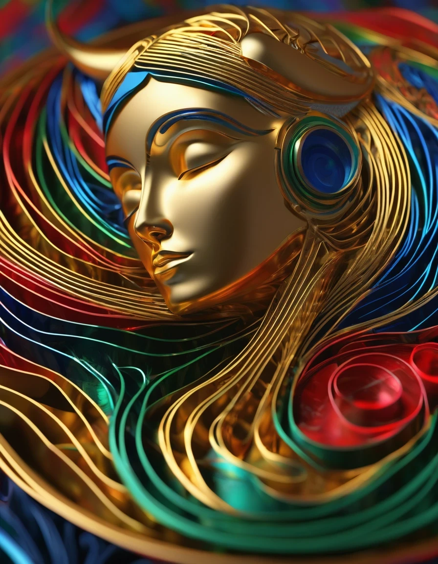 3D rendering of Women streamlined, Minimal Art，golden trophy design, Tang tricolor, Tibetan mural style, minimalism, sense of science and technology, simplicity, hollowing out, carving,red，green，blue，black，,in the style of rolf armstrong: fractal,Sandpainting,Tibetan Painting,Imaginative,3D Printed,Concert Poster,Laser-Cut,Arts and Crafts,Bentwood,Enamel Pin,String-Art,Taurus, ♉︎,Scorpio, ♏︎,Sagittarius, ♐︎,Unreal engine,rendered in octane,high detail,hyper quality,high resolution,surrealism,16K,depth of field (dof),close up,rays of shimmering light,