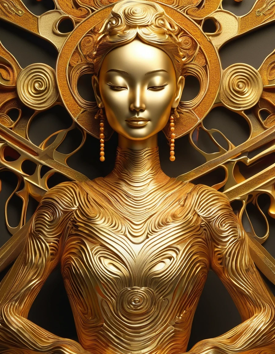 3D effects, Trophies，streamlined woman wine bottle gold trophy design, Tang Sancai, Tibetan mural style, minimalist, technological, minimalist, skeleton, sculpture,, Rolf Armstrong Style: fractal, sand painting, Tibetan painting, imagination, 3D printing, concert poster, laser cutting, crafts, bintwood, enamel pins, string art, taurus, ♉︎, Scorpio, ♏︎, Sagittarius, ♐︎,Unreal engine,rendered in octane,high detail,hyper quality,high resolution,surrealism,16K,depth of field (dof),close up,rays of shimmering light,