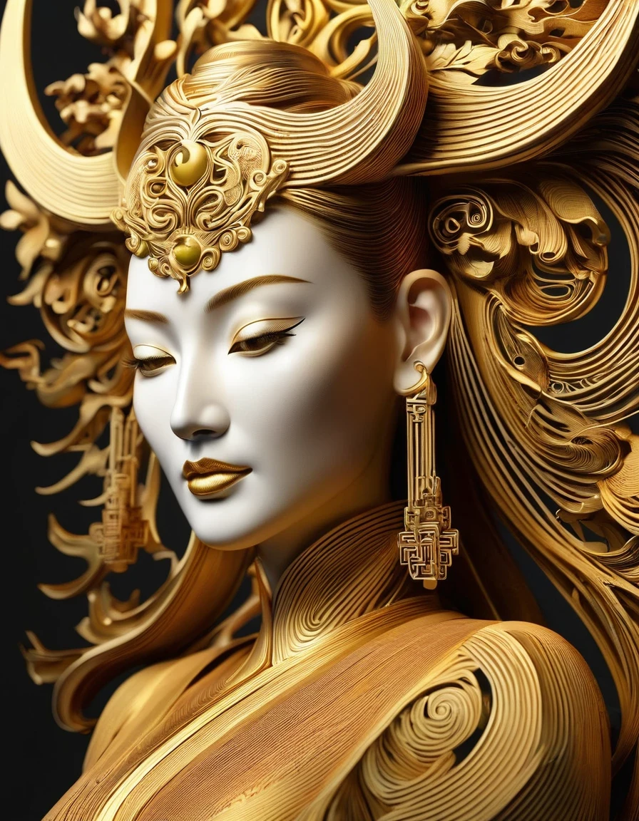 3D effects, streamlined woman wine bottle gold trophy design, Tang Sancai, Tibetan mural style, minimalist, technological, minimalist, skeleton, sculpture,, Rolf Armstrong Style: fractal, sand painting, Tibetan painting, imagination, 3D printing, concert poster, laser cutting, crafts, bintwood, enamel pins, string art, taurus, ♉︎, Scorpio, ♏︎, Sagittarius, ♐︎,Unreal engine,rendered in octane,high detail,hyper quality,high resolution,surrealism,16K,depth of field (dof),close up,rays of shimmering light,